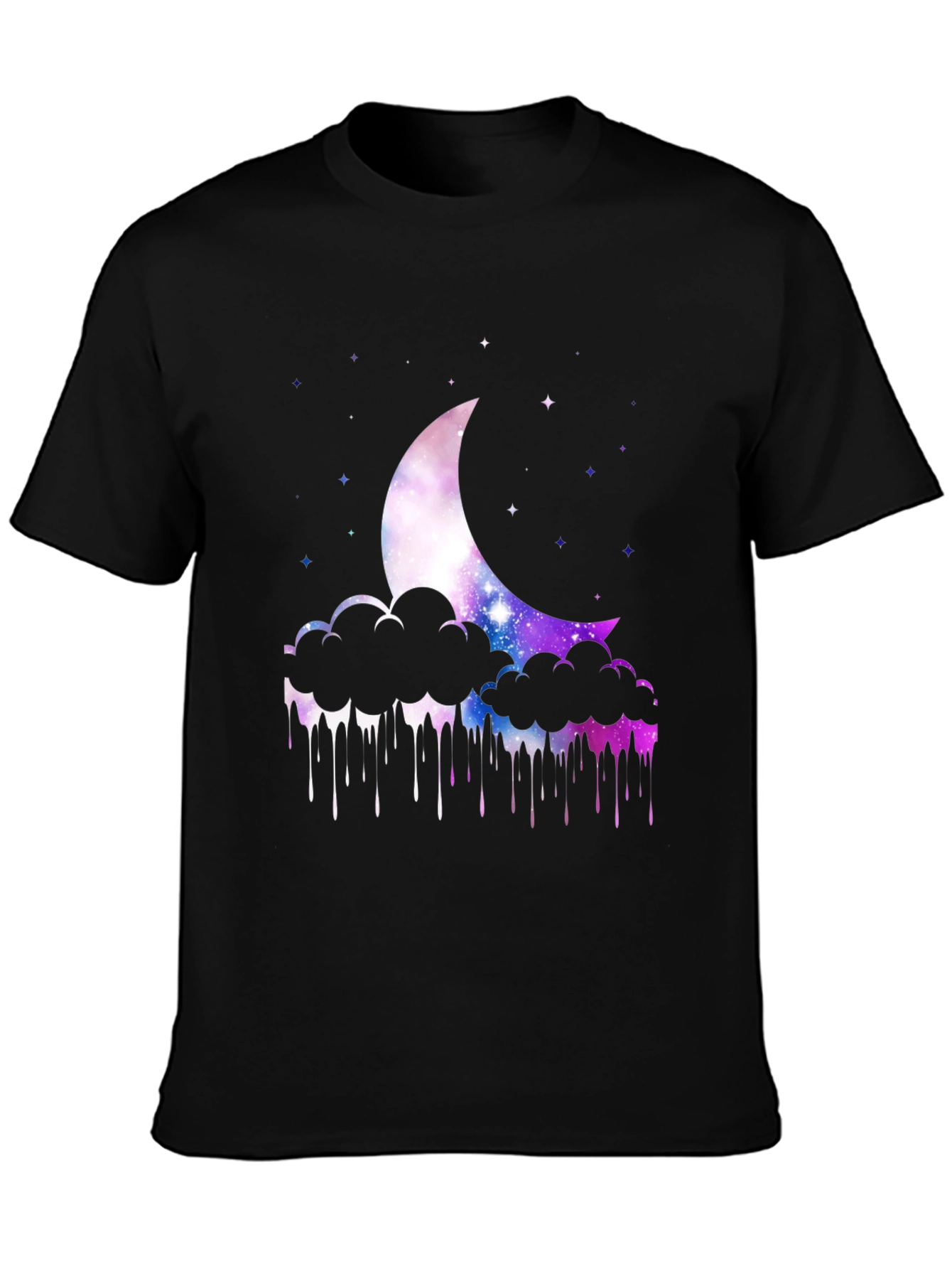 Galaxy Moon Clouds Mens Black T-Shirt