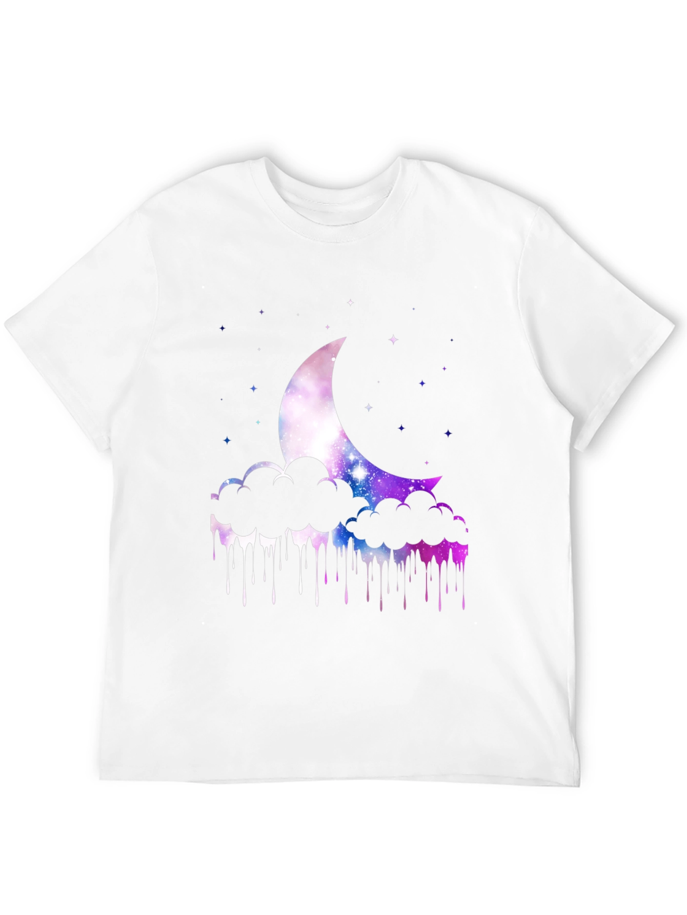 Galaxy Moon Clouds Mens Black T-Shirt