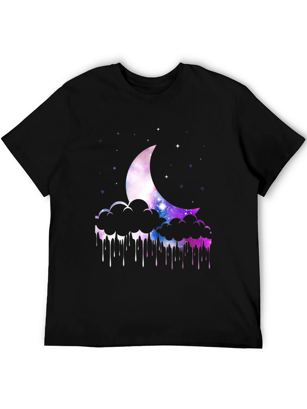 Galaxy Moon Clouds Mens Black T-Shirt