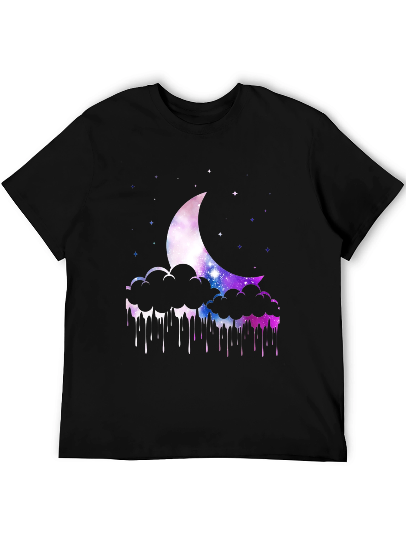 Galaxy Moon Clouds Mens Black T-Shirt