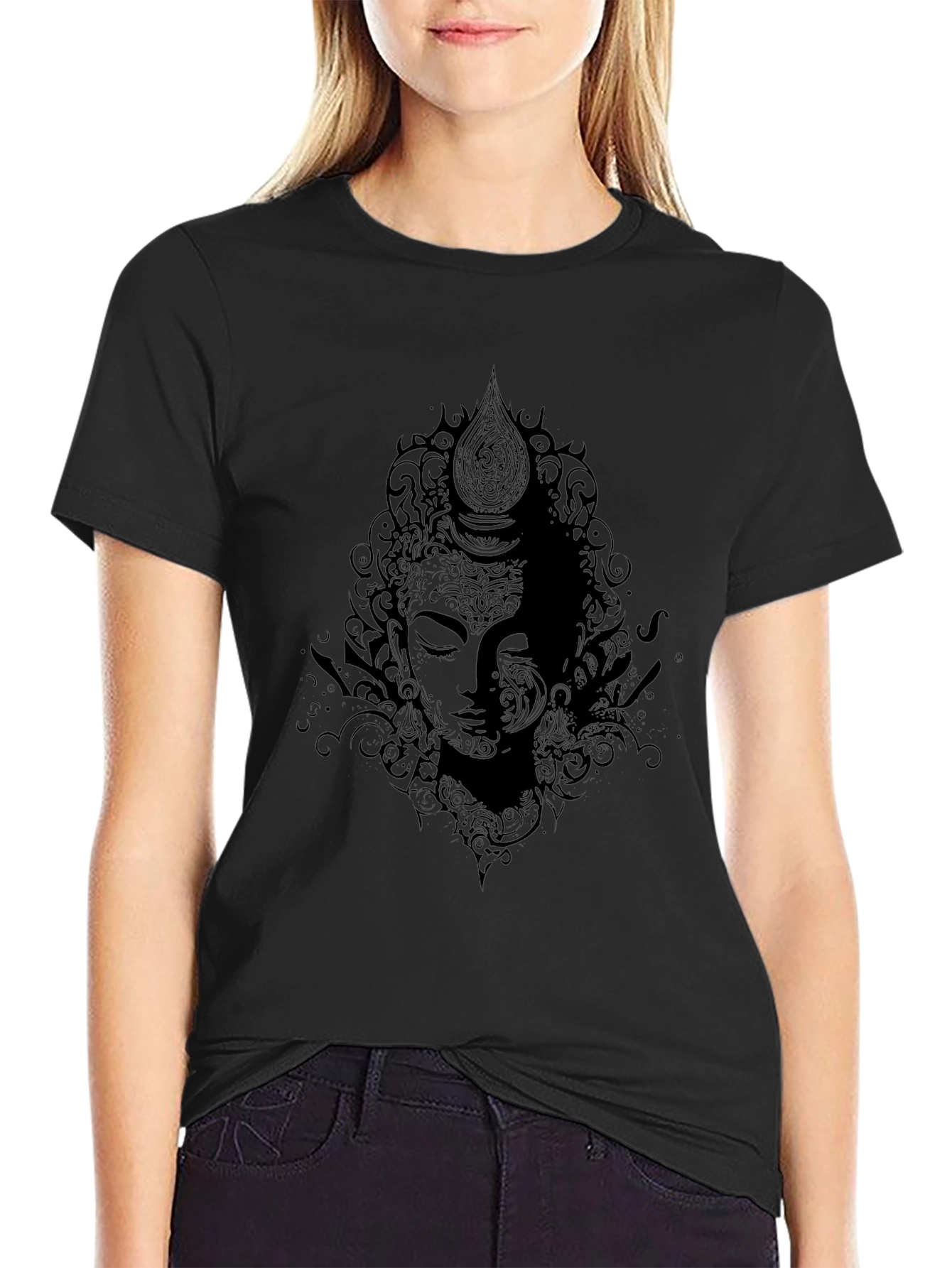 Buddha Graphic Print Black T-Shirt