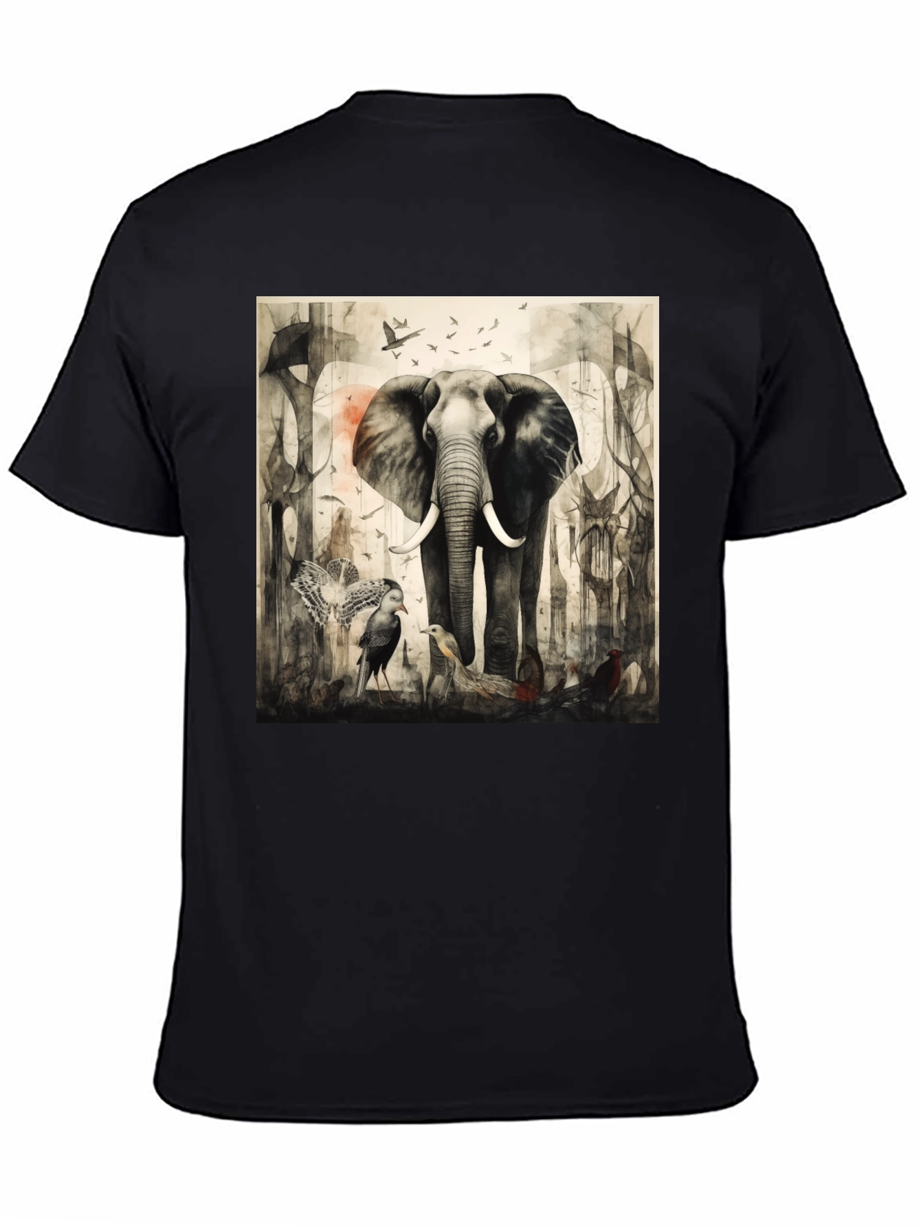Elephant & Bird Art Graphic T-Shirt