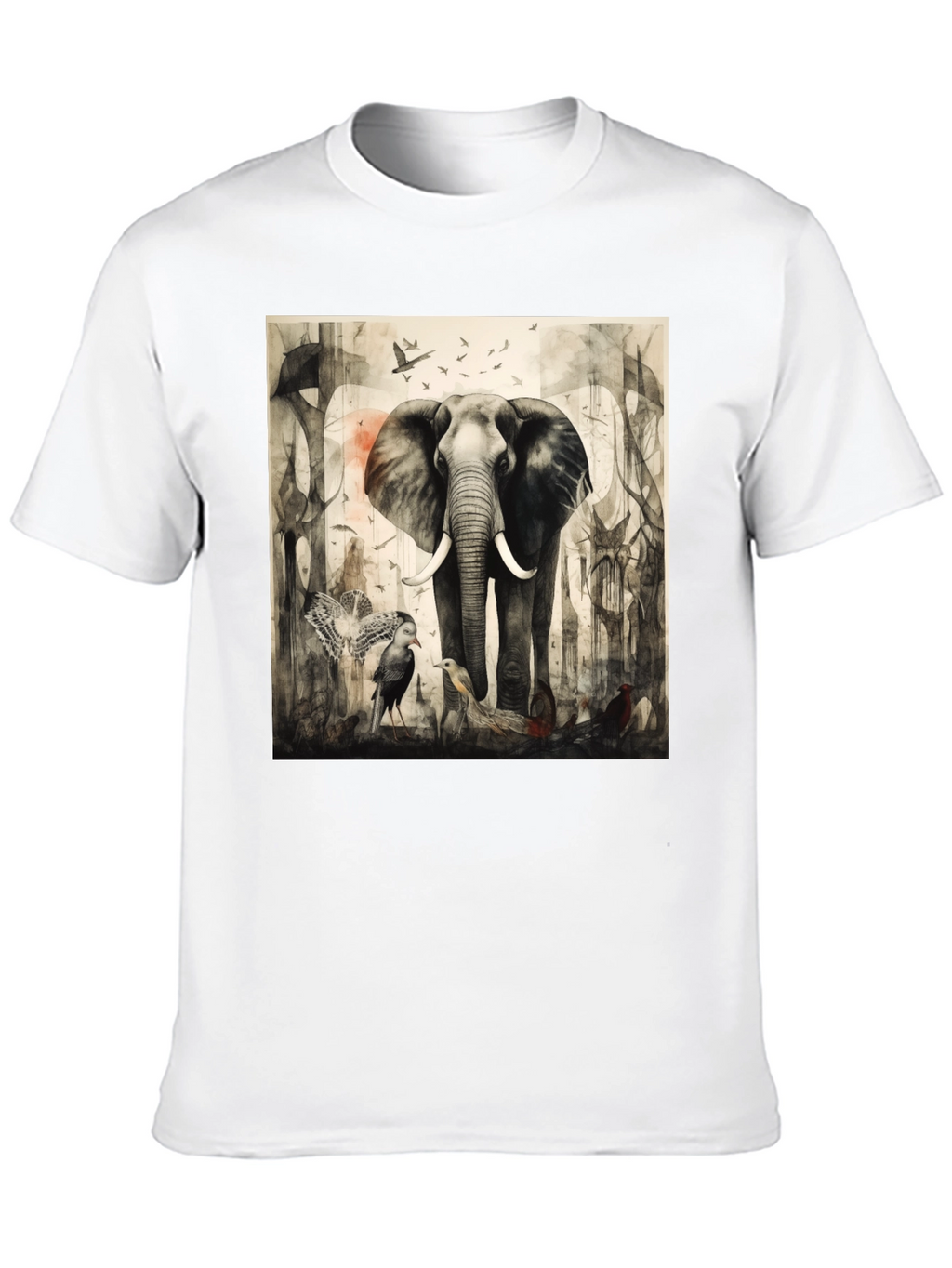 Elephant & Bird Art Graphic T-Shirt