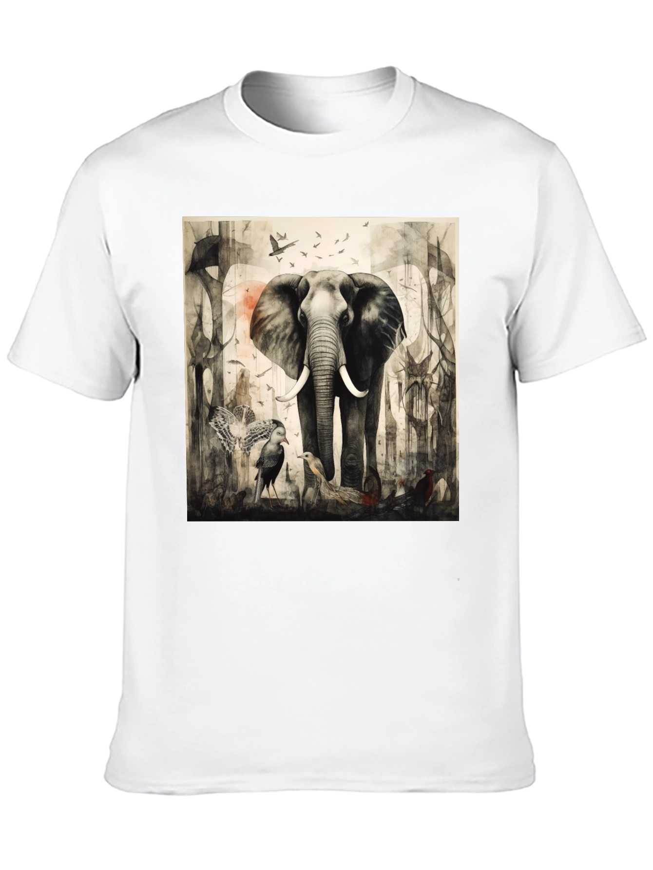 Elephant & Bird Art Graphic T-Shirt