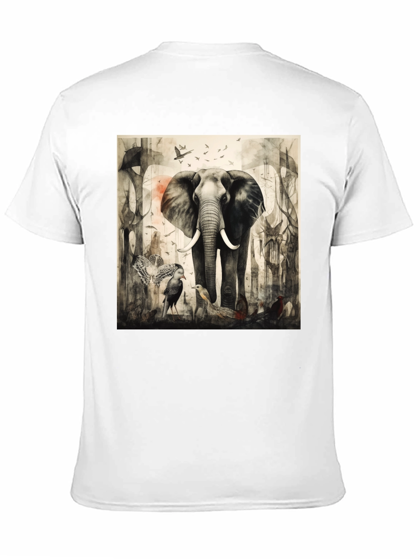 Elephant & Bird Art Graphic T-Shirt