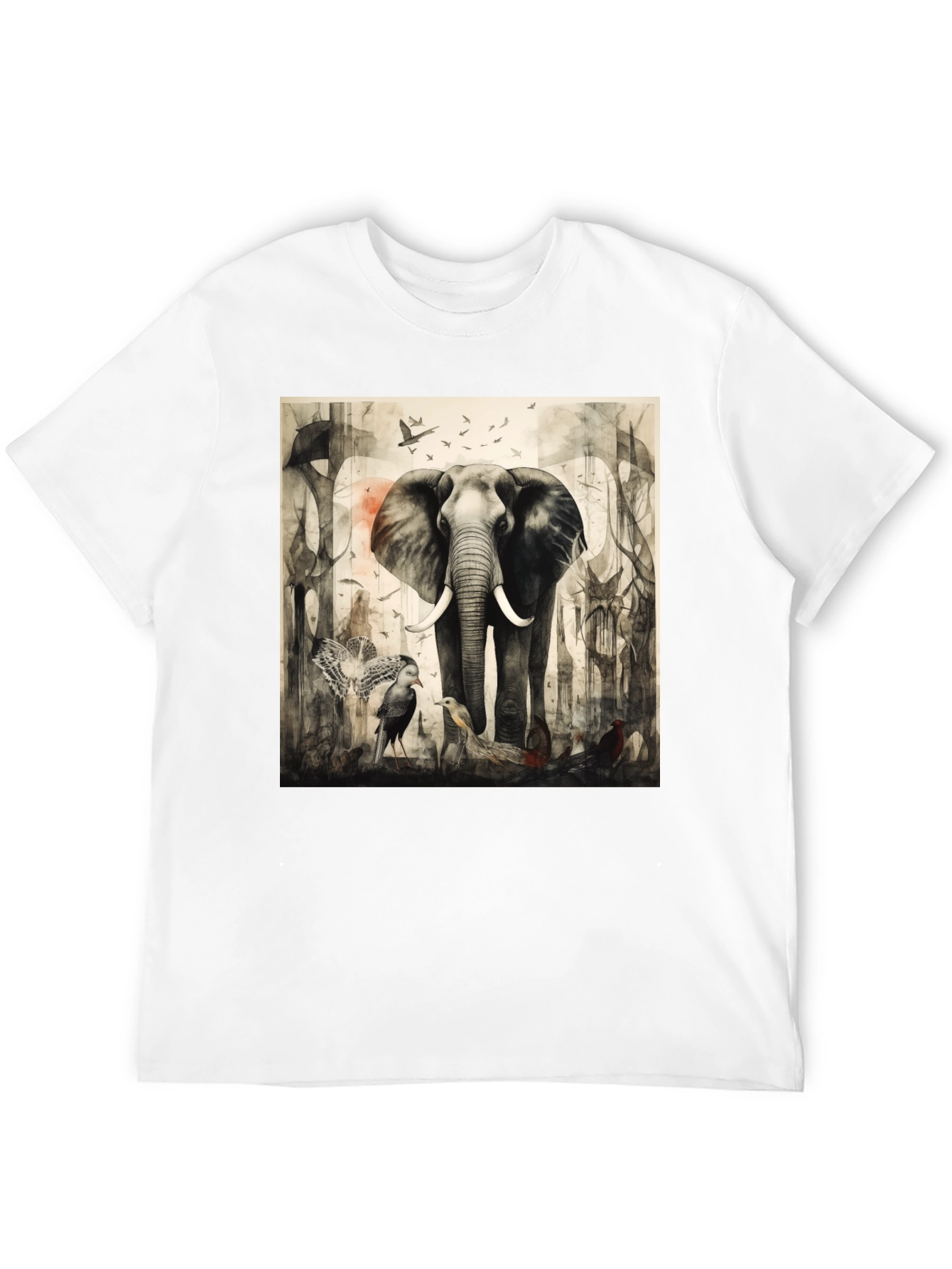 Elephant & Bird Art Graphic T-Shirt