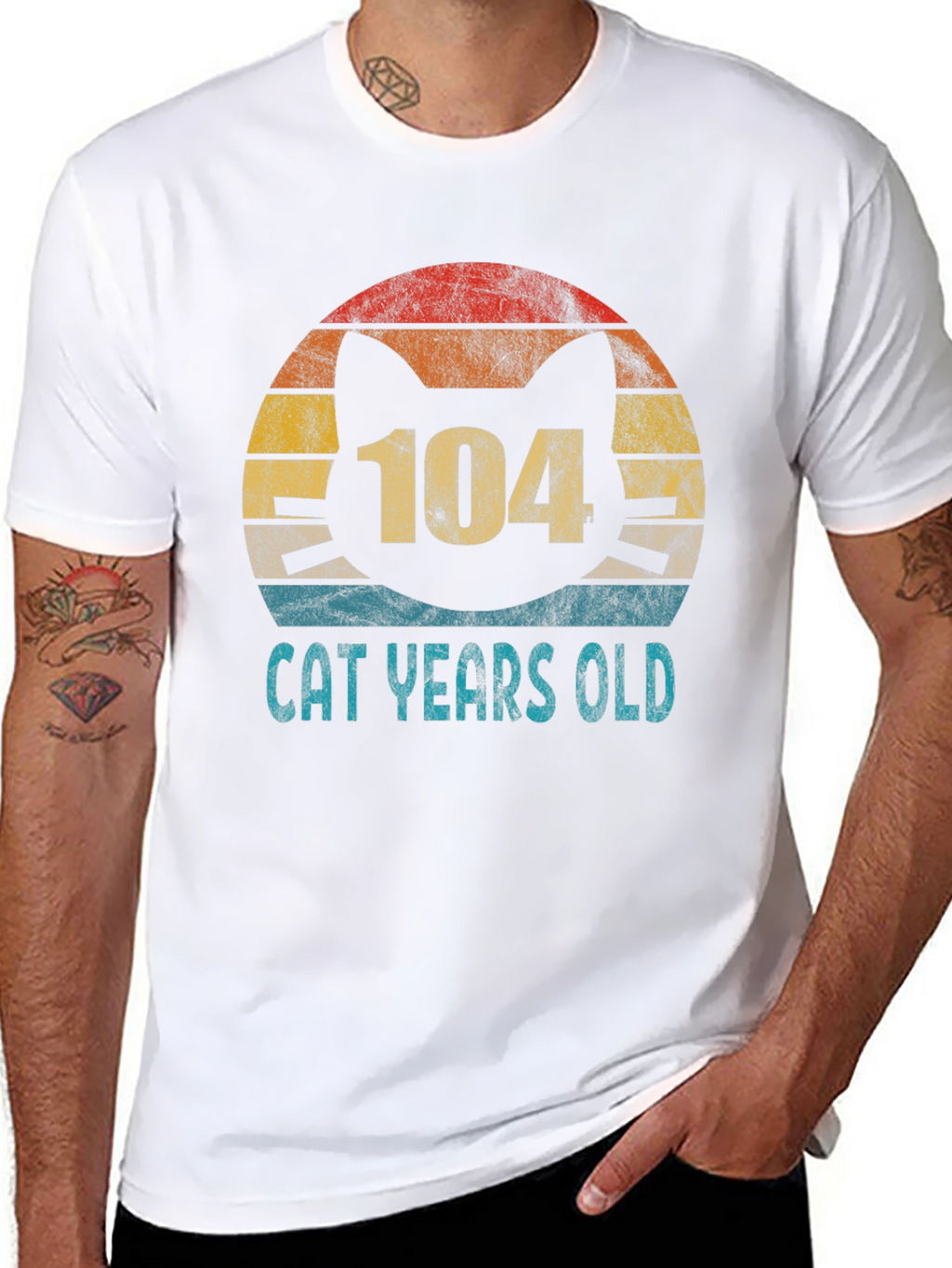 104 Cat Years Old Retro Sunset T-Shirt