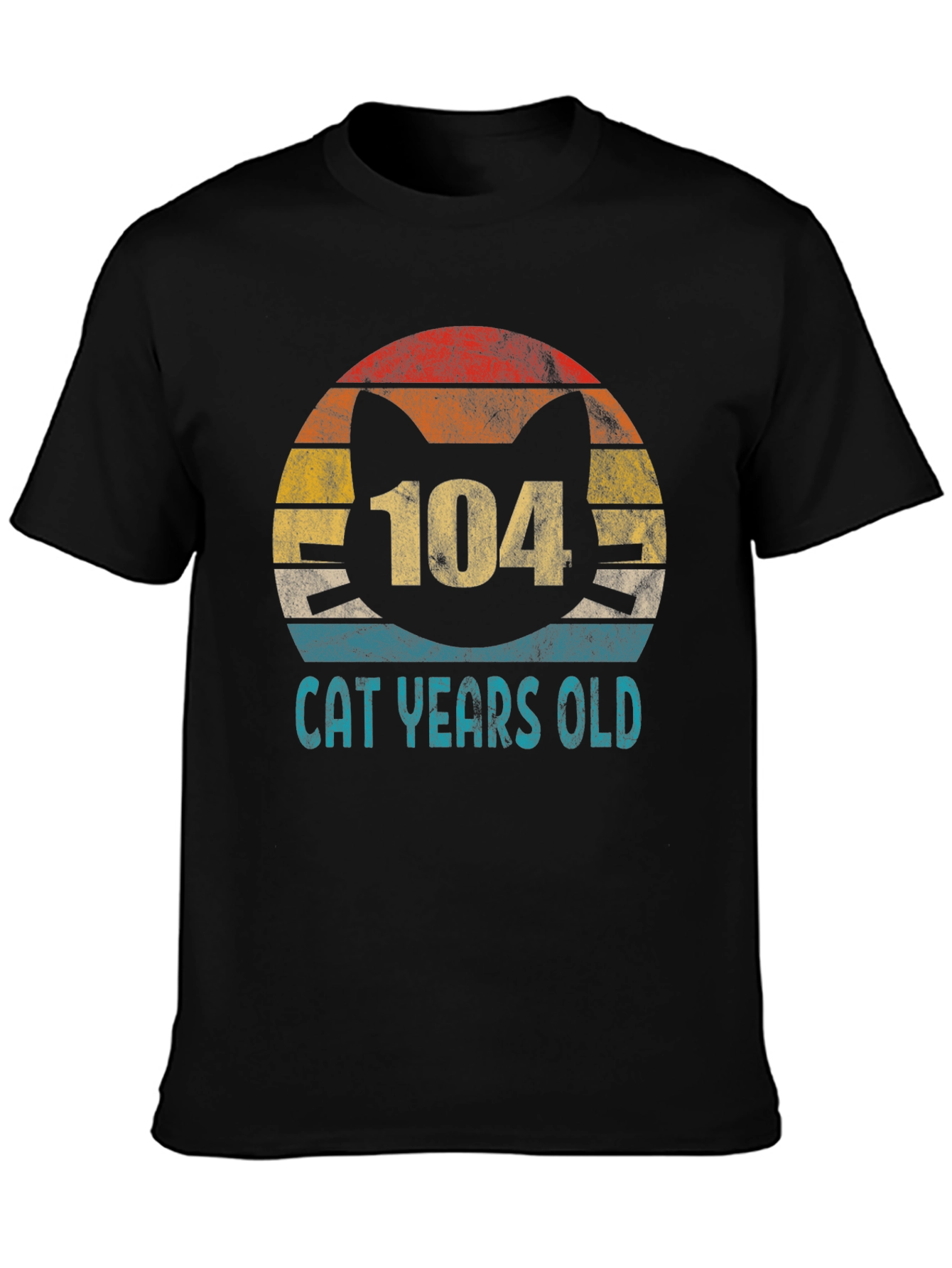104 Cat Years Old Retro Sunset T-Shirt