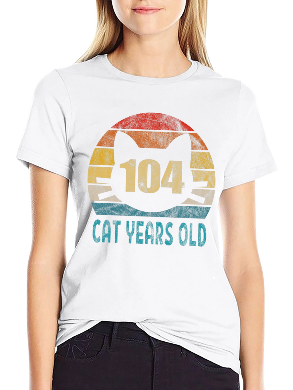 104 Cat Years Old Retro Sunset T-Shirt