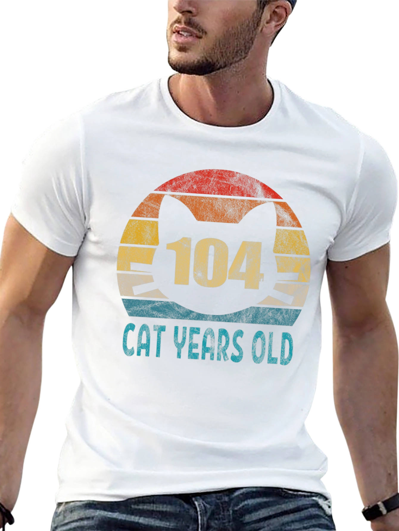 104 Cat Years Old Retro Sunset T-Shirt