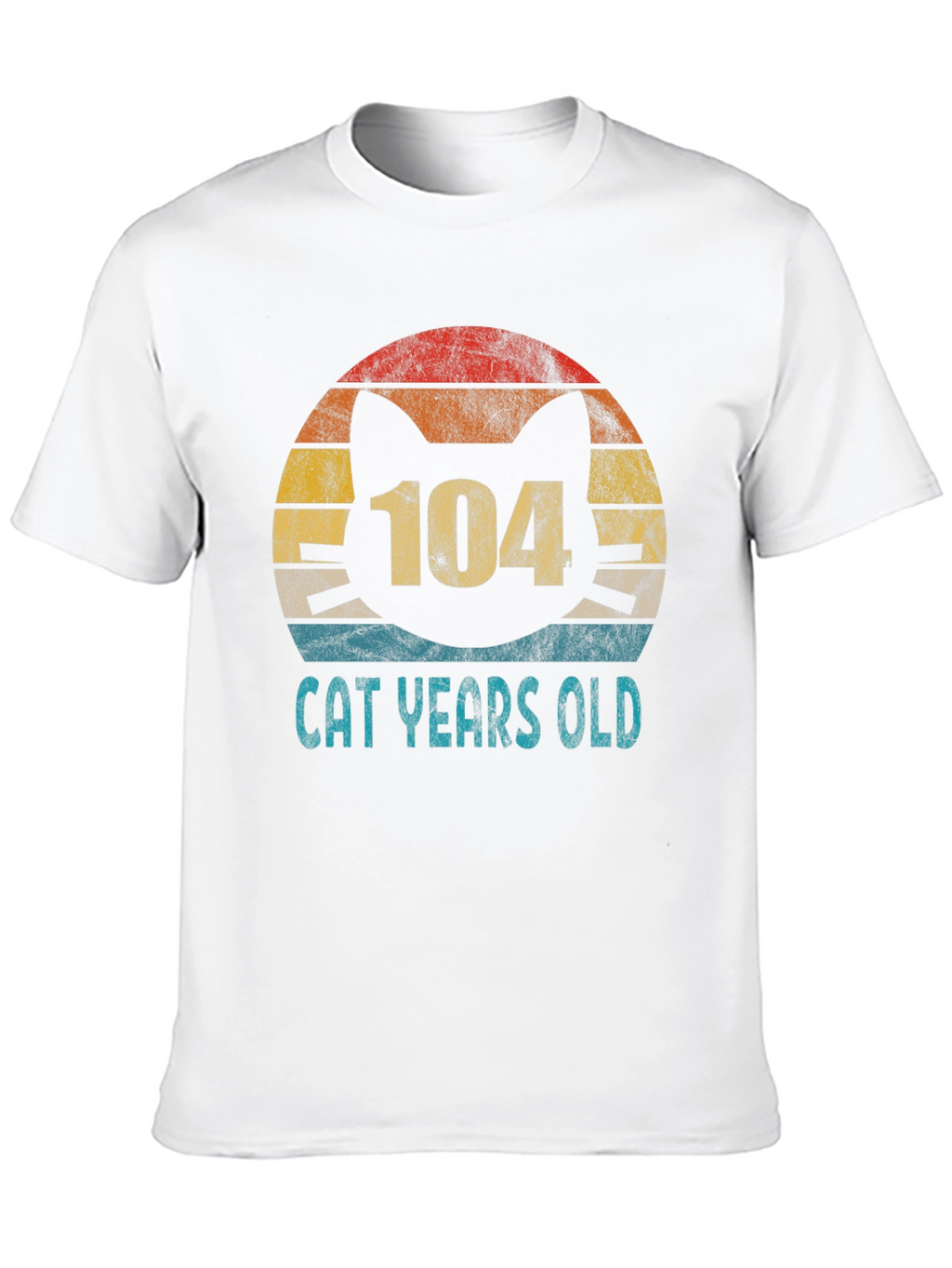 104 Cat Years Old Retro Sunset T-Shirt