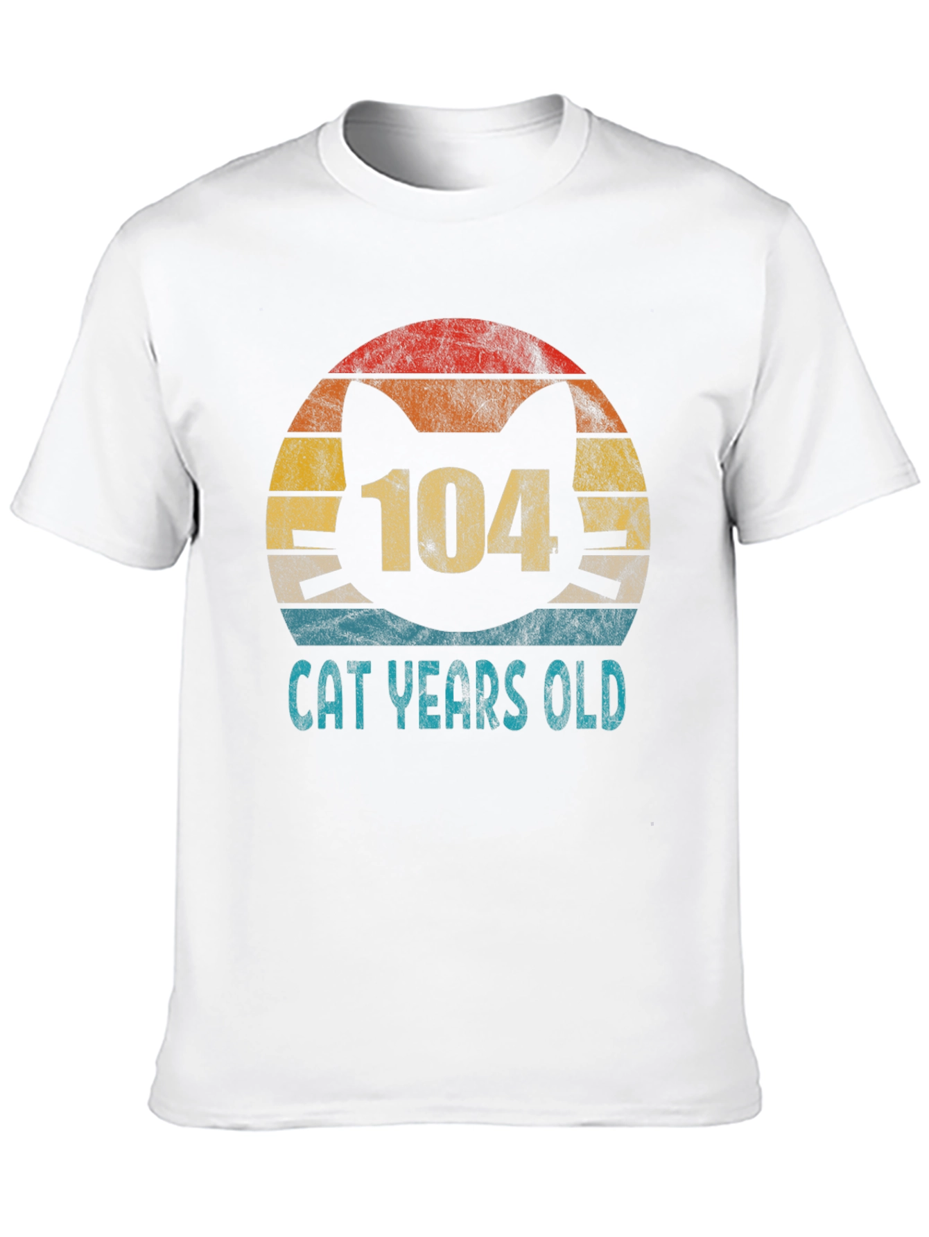 104 Cat Years Old Retro Sunset T-Shirt