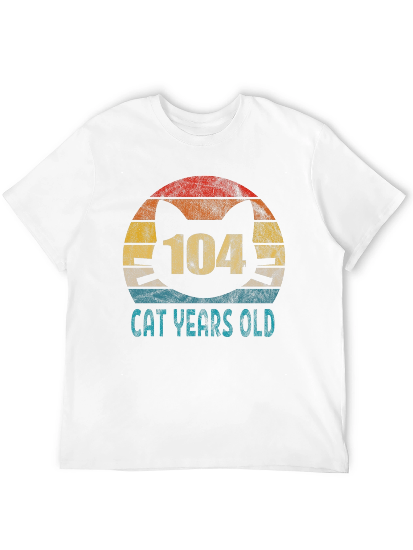 104 Cat Years Old Retro Sunset T-Shirt