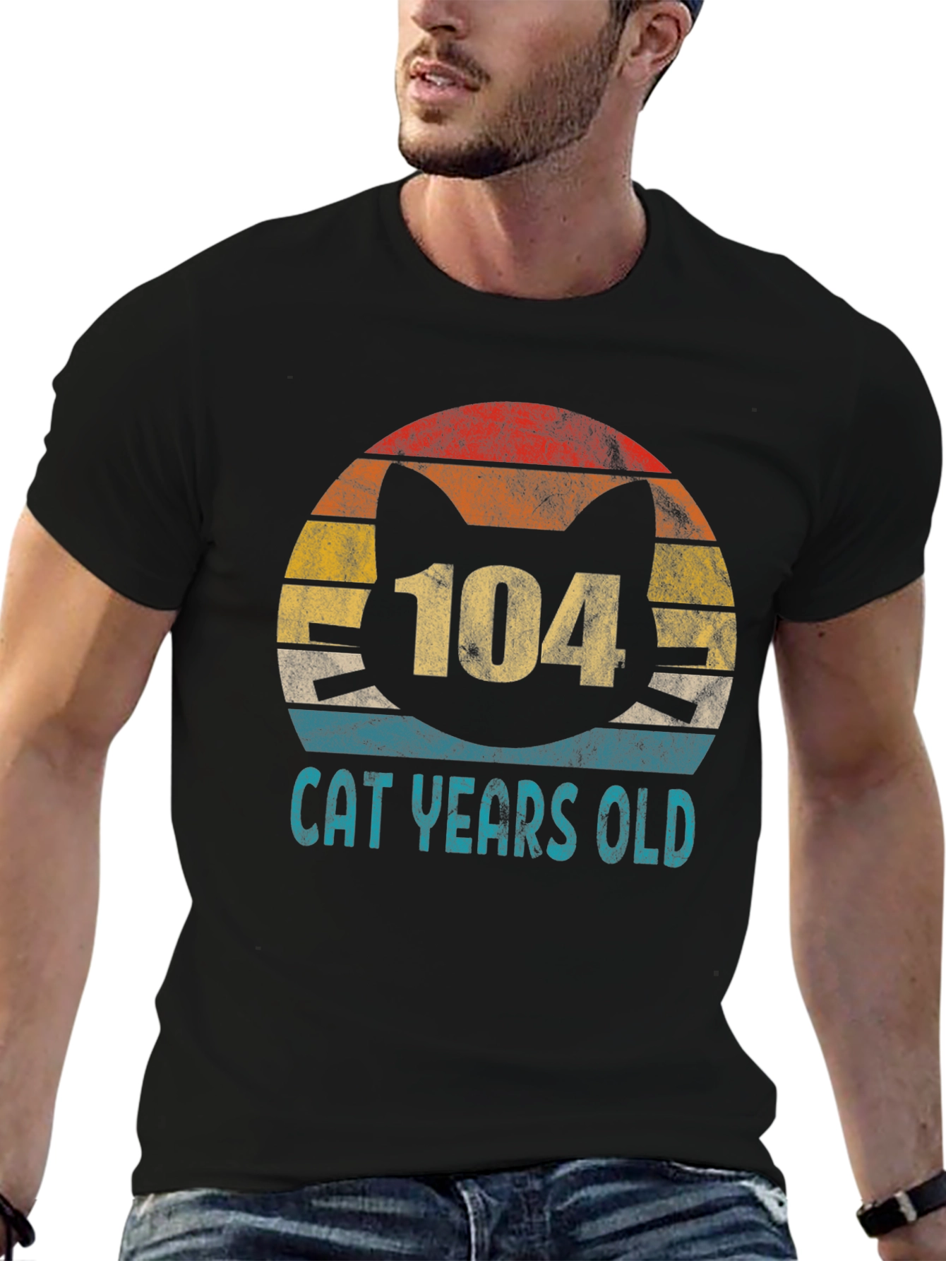 104 Cat Years Old Retro Sunset T-Shirt