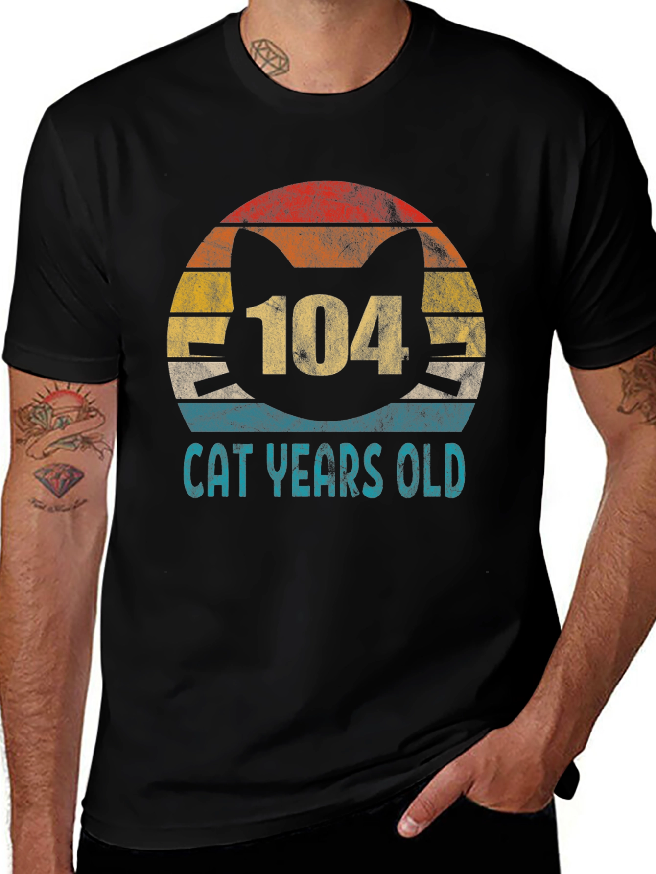 104 Cat Years Old Retro Sunset T-Shirt