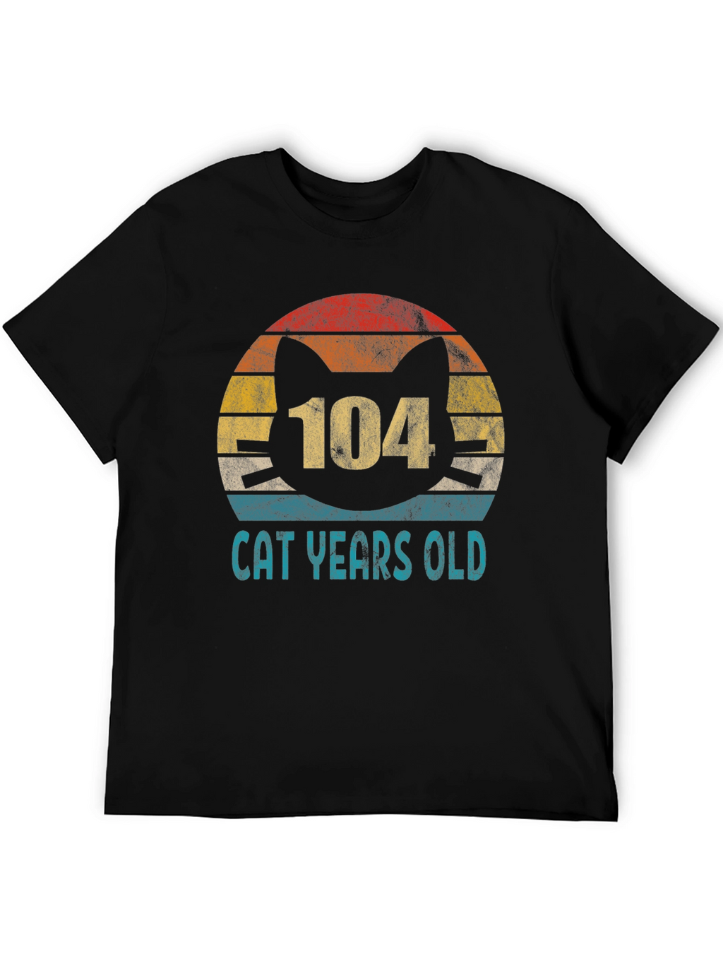 104 Cat Years Old Retro Sunset T-Shirt