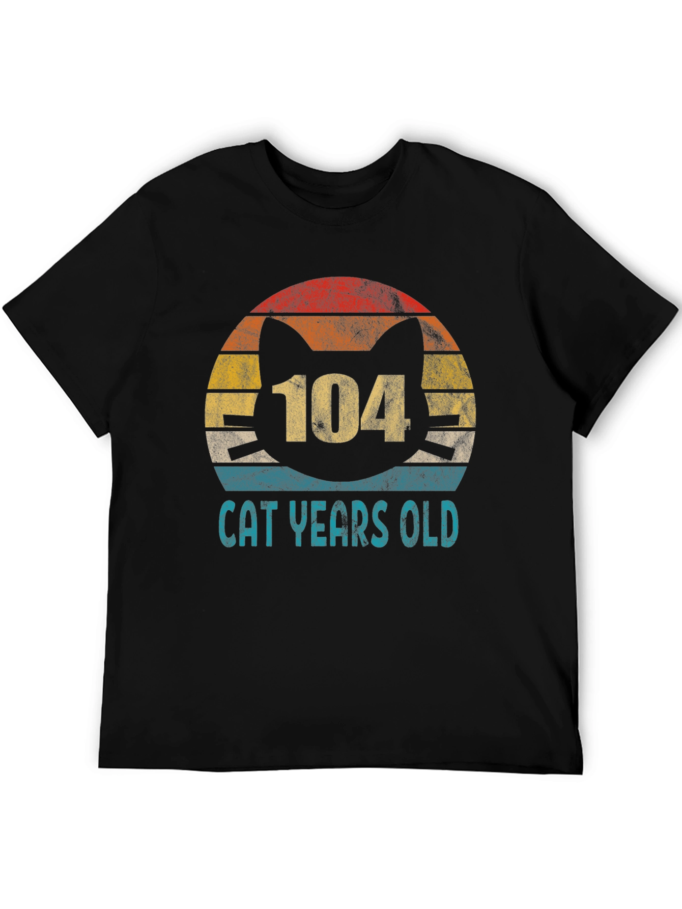 104 Cat Years Old Retro Sunset T-Shirt