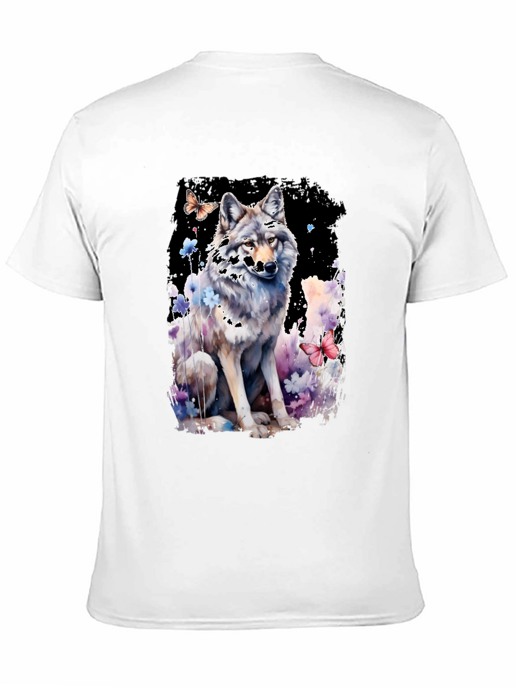 Wolf & Butterfly Graphic Tee - Artistic Black T-Shirt