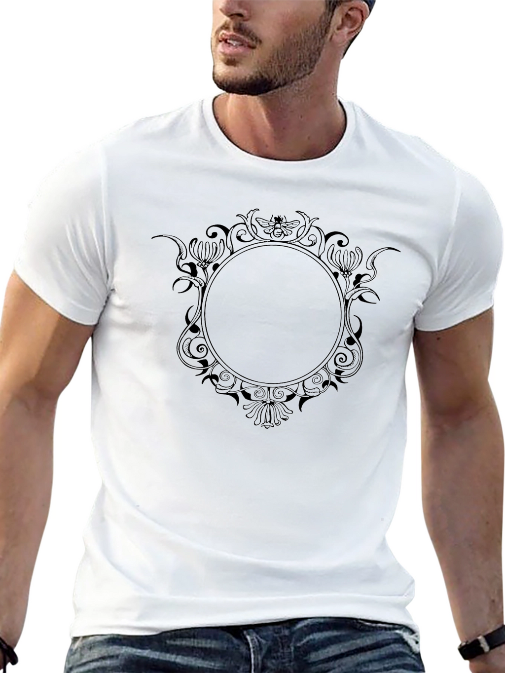 Mens Black T-Shirt with Ornate Circle Design