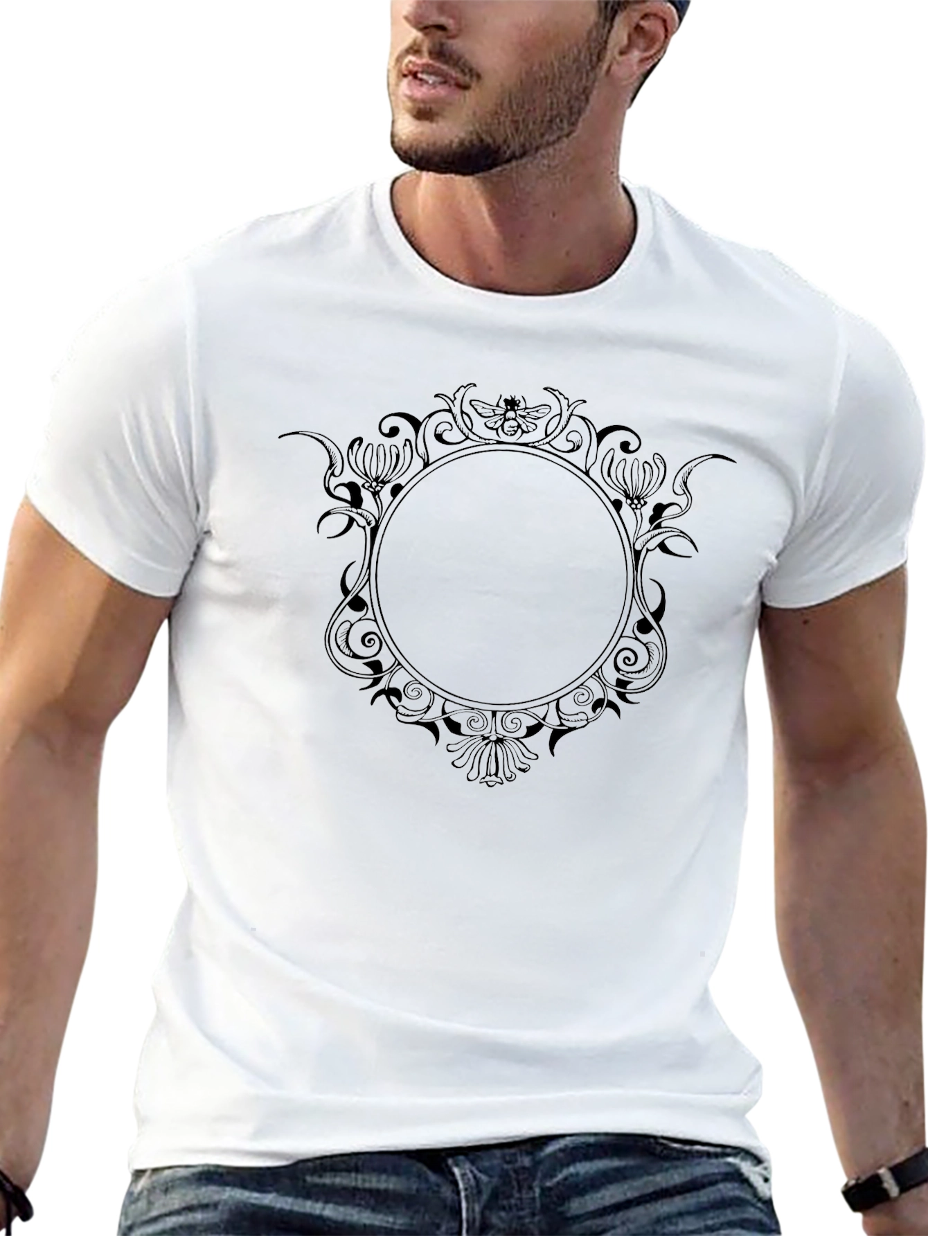 Mens Black T-Shirt with Ornate Circle Design