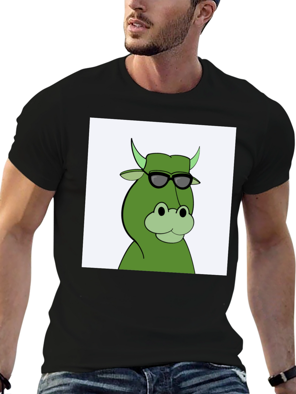 Cool Cartoon Cow Graphic Tee - Black