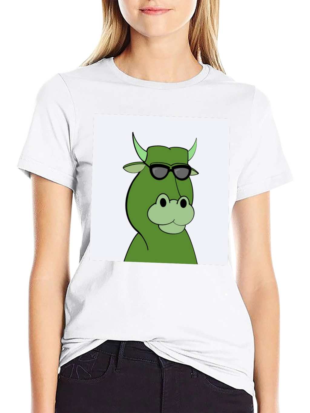 Cool Cartoon Cow Graphic Tee - Black