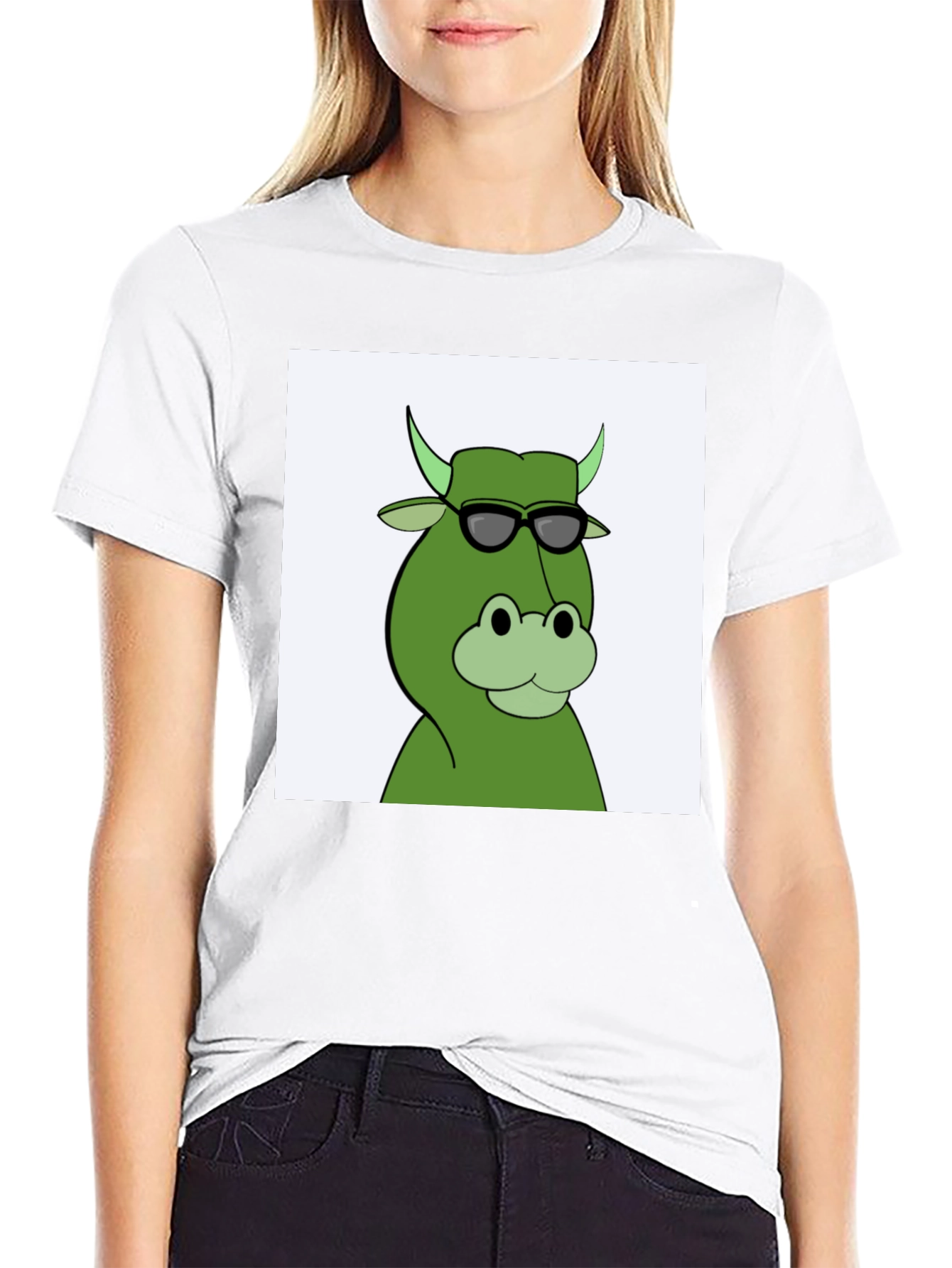 Cool Cartoon Cow Graphic Tee - Black