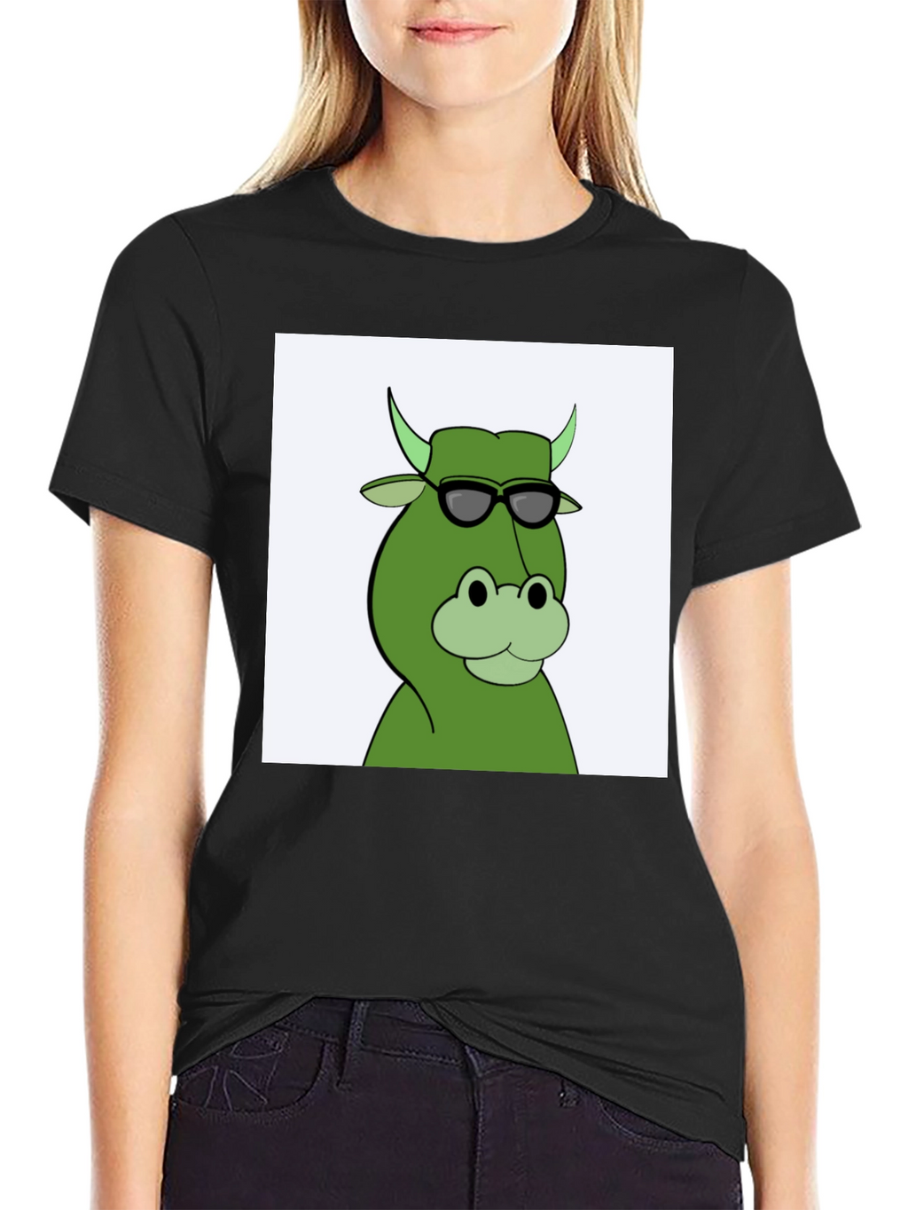 Cool Cartoon Cow Graphic Tee - Black