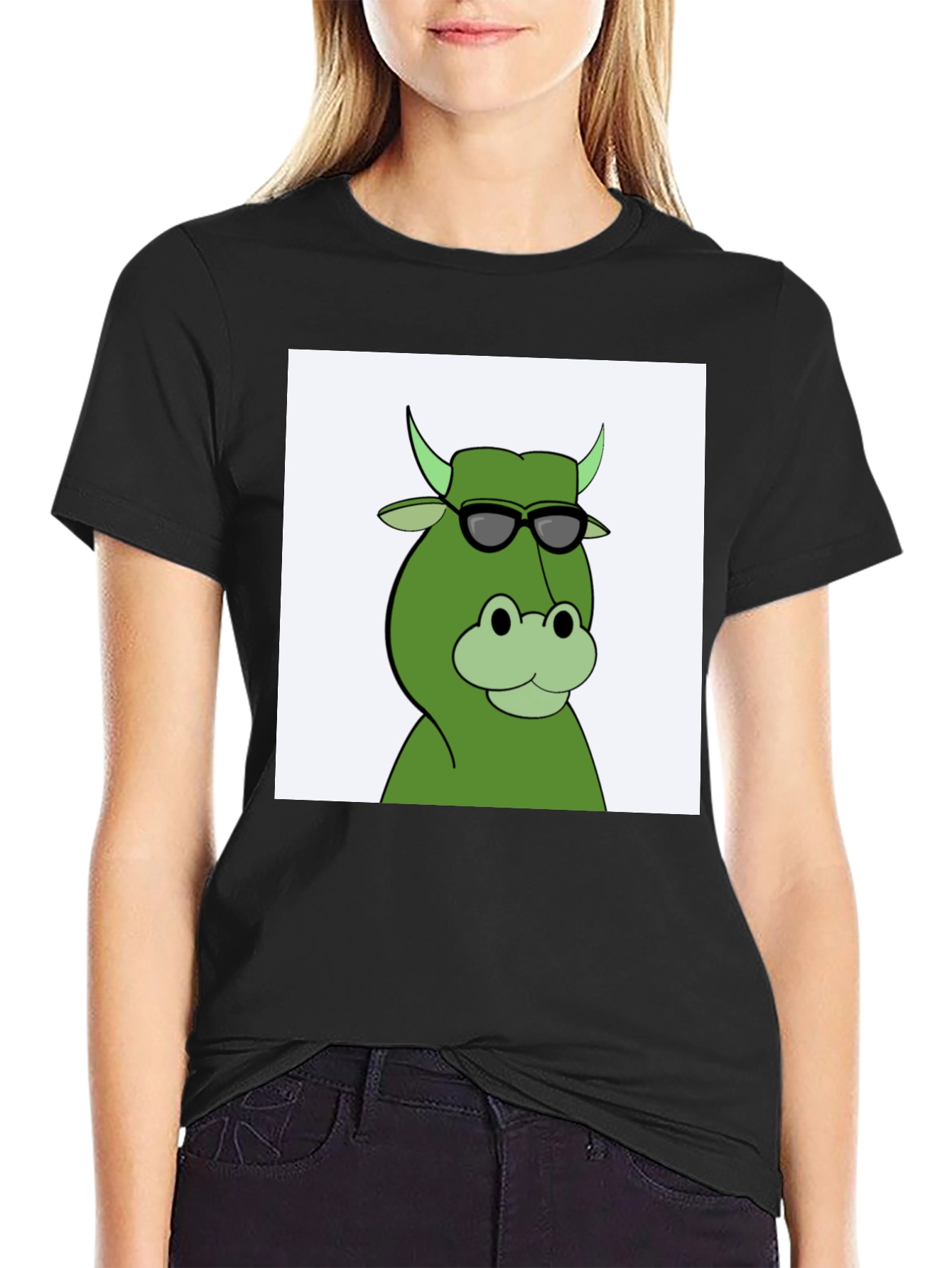 Cool Cartoon Cow Graphic Tee - Black