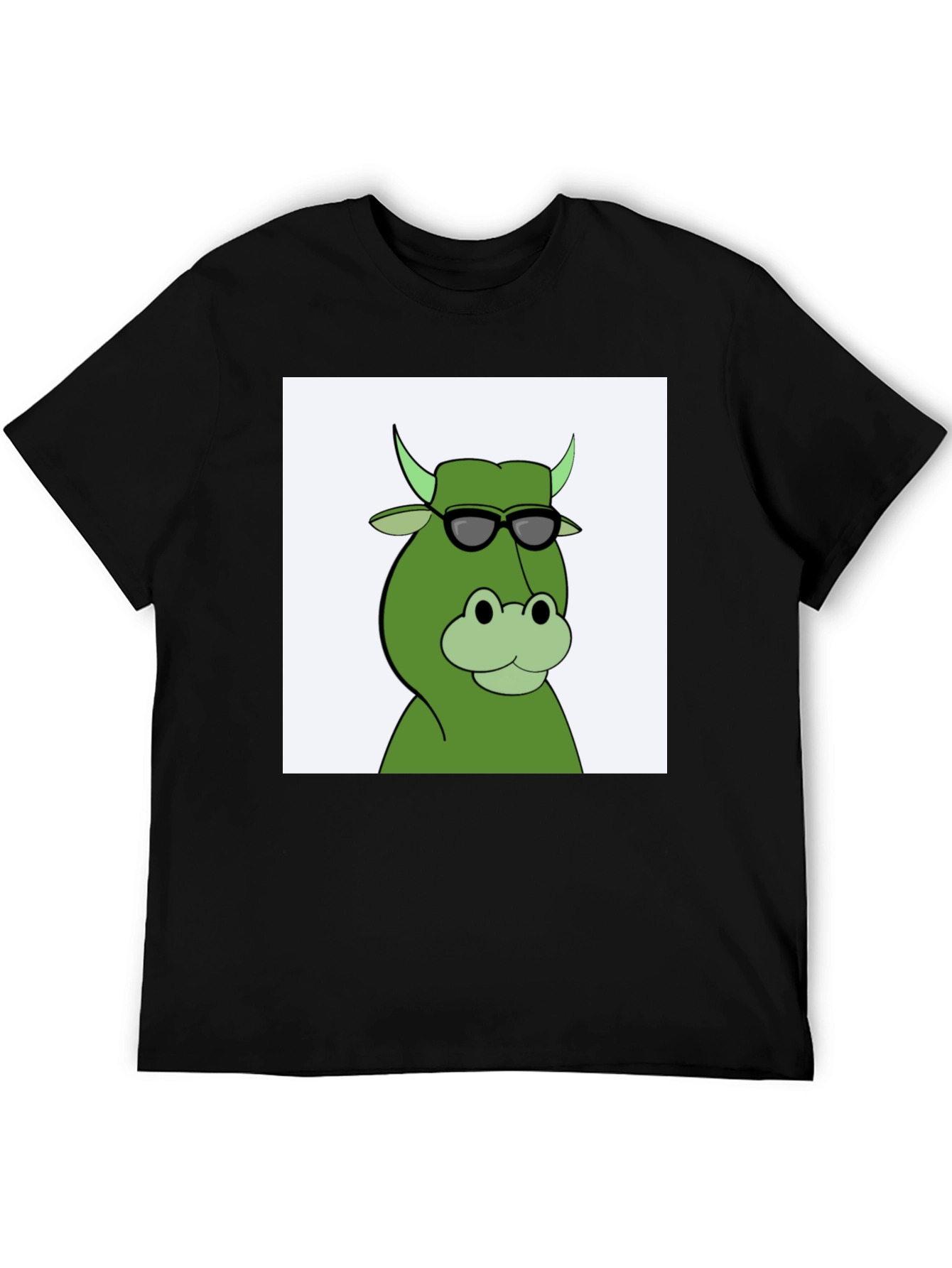 Cool Cartoon Cow Graphic Tee - Black