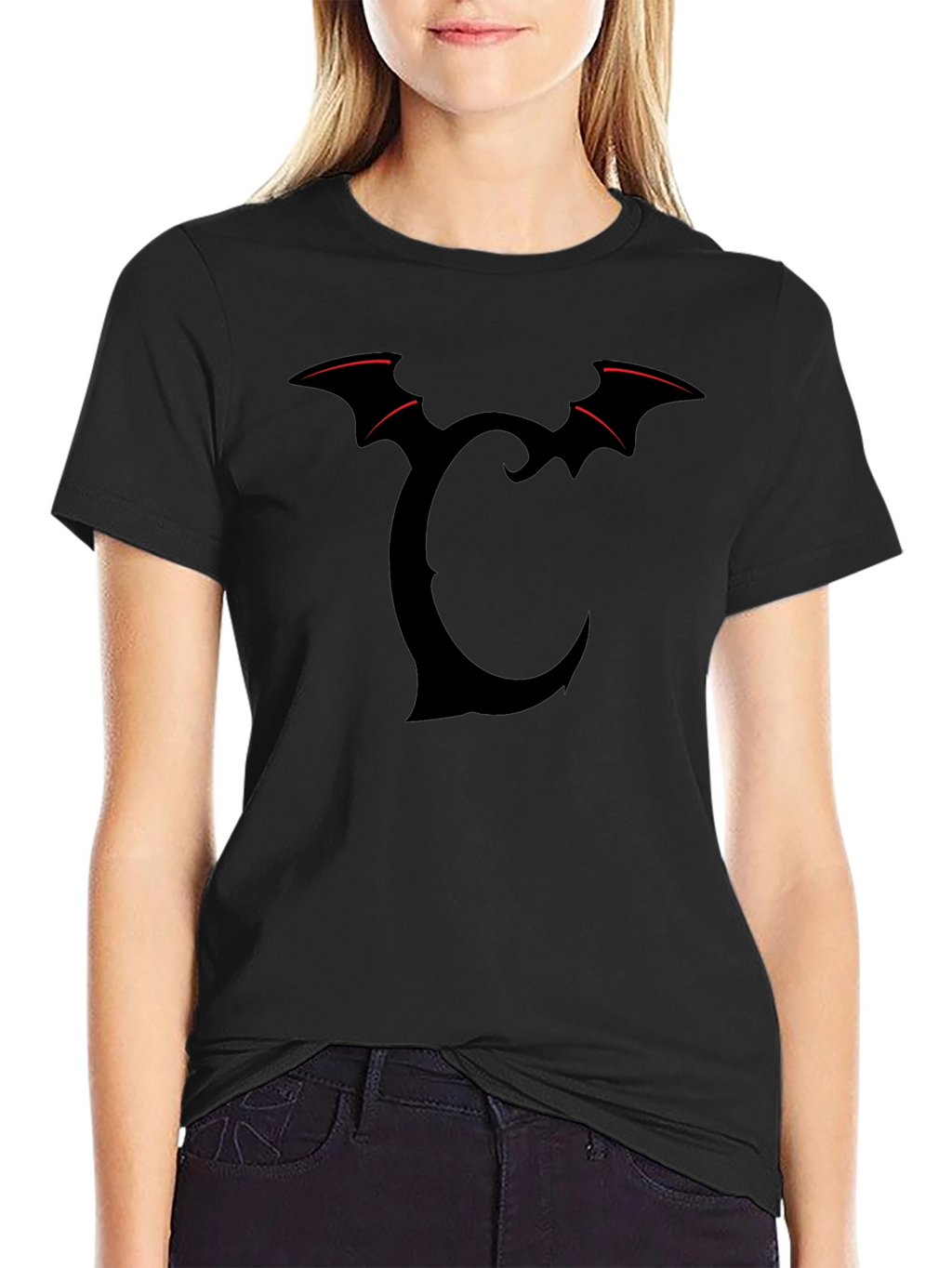 Bat Wing Initial T-Shirt - Dark Gothic Style