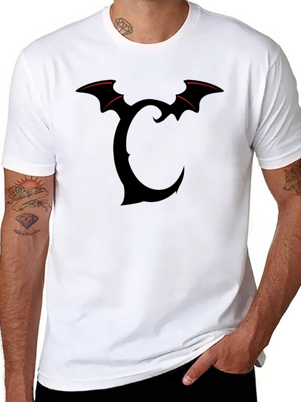Bat Wing Initial T-Shirt - Dark Gothic Style