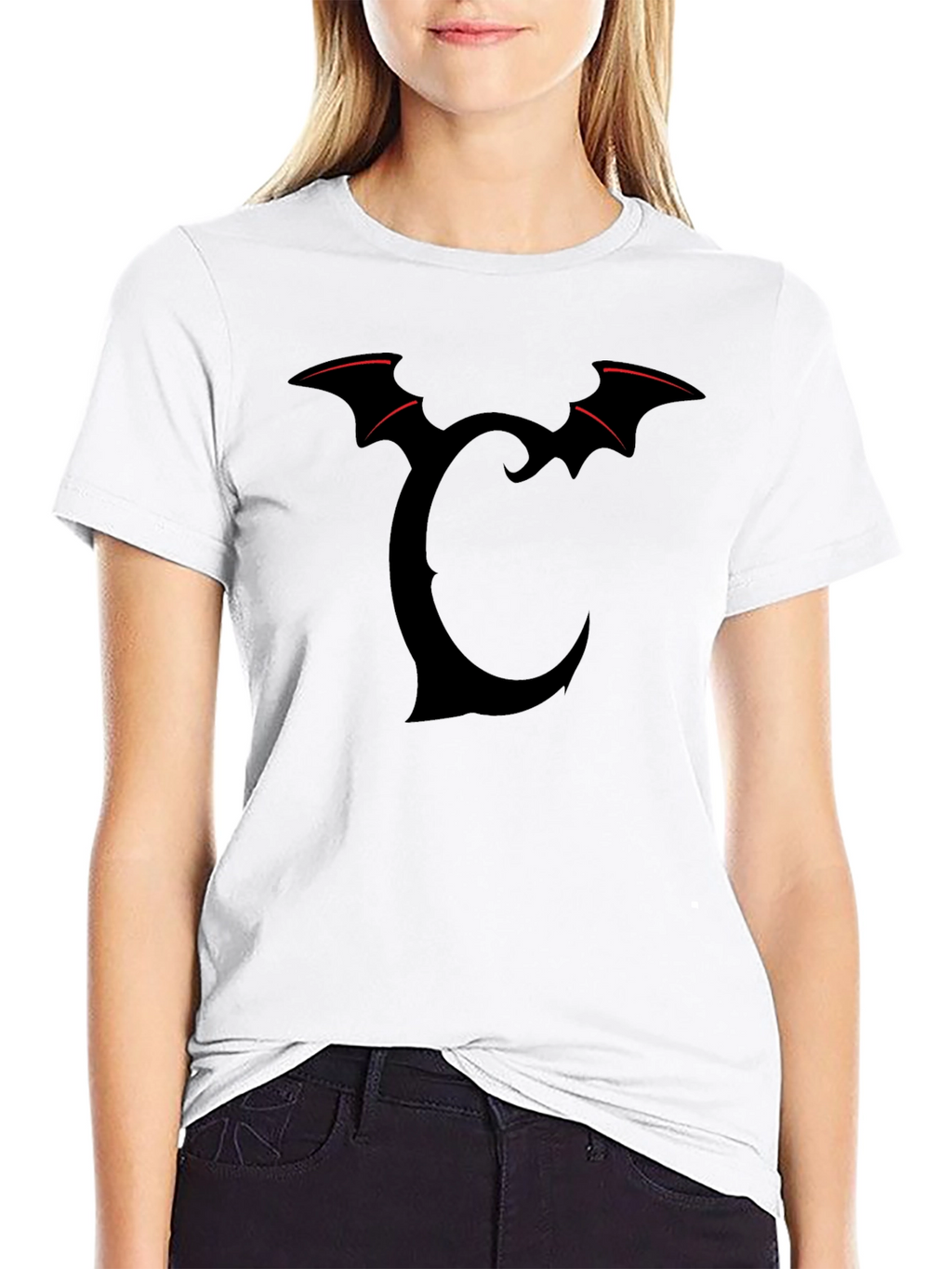 Bat Wing Initial T-Shirt - Dark Gothic Style