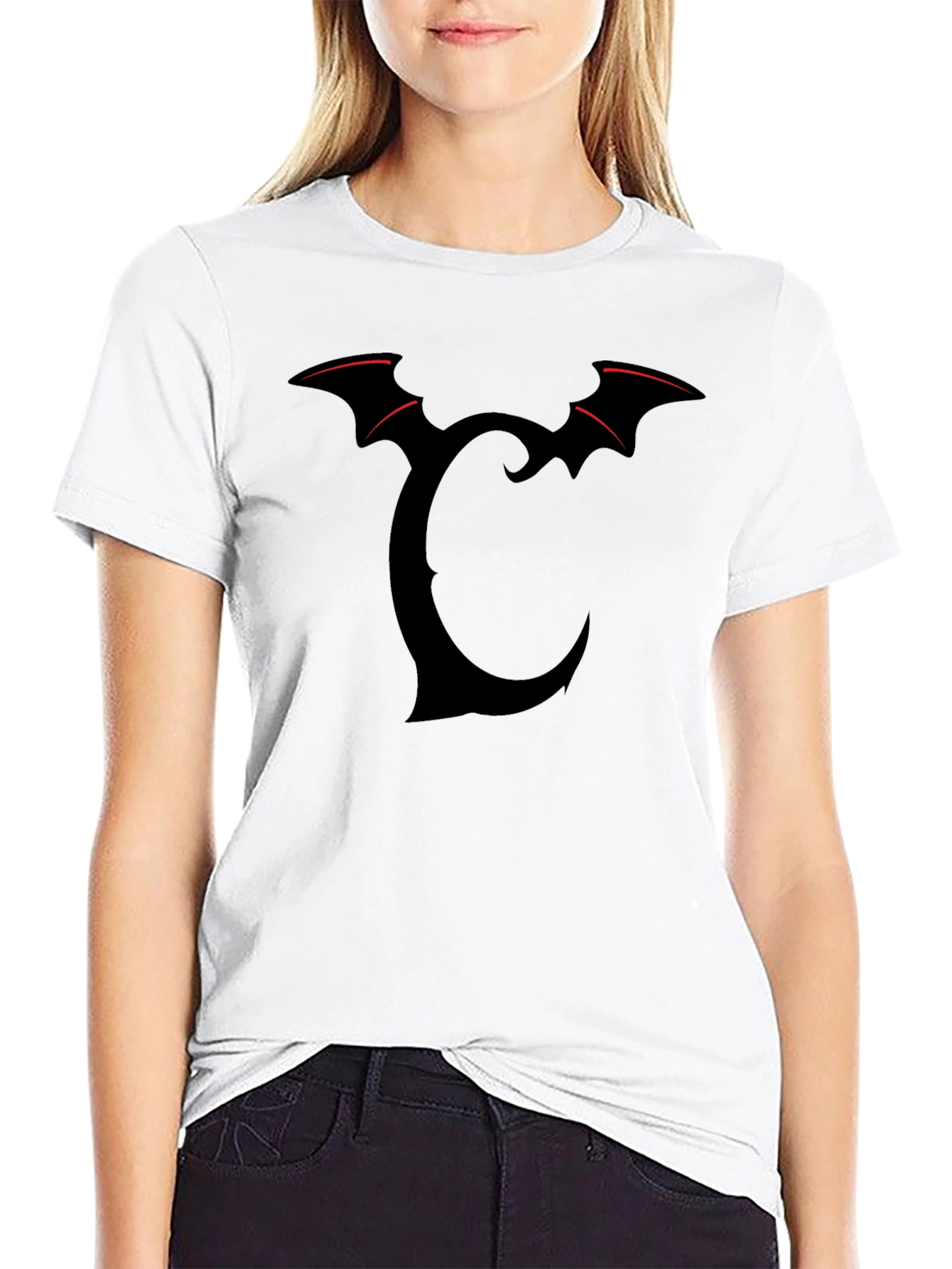 Bat Wing Initial T-Shirt - Dark Gothic Style