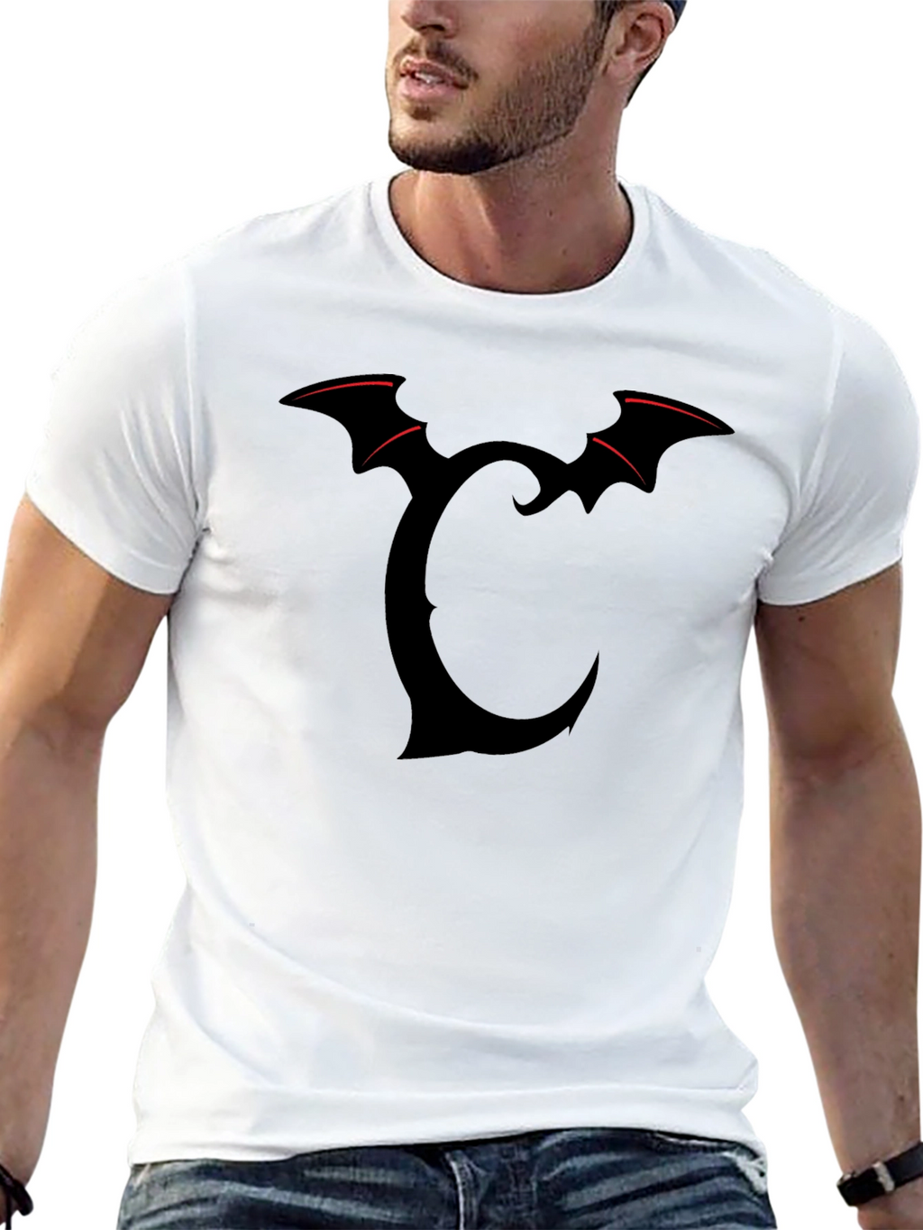 Bat Wing Initial T-Shirt - Dark Gothic Style