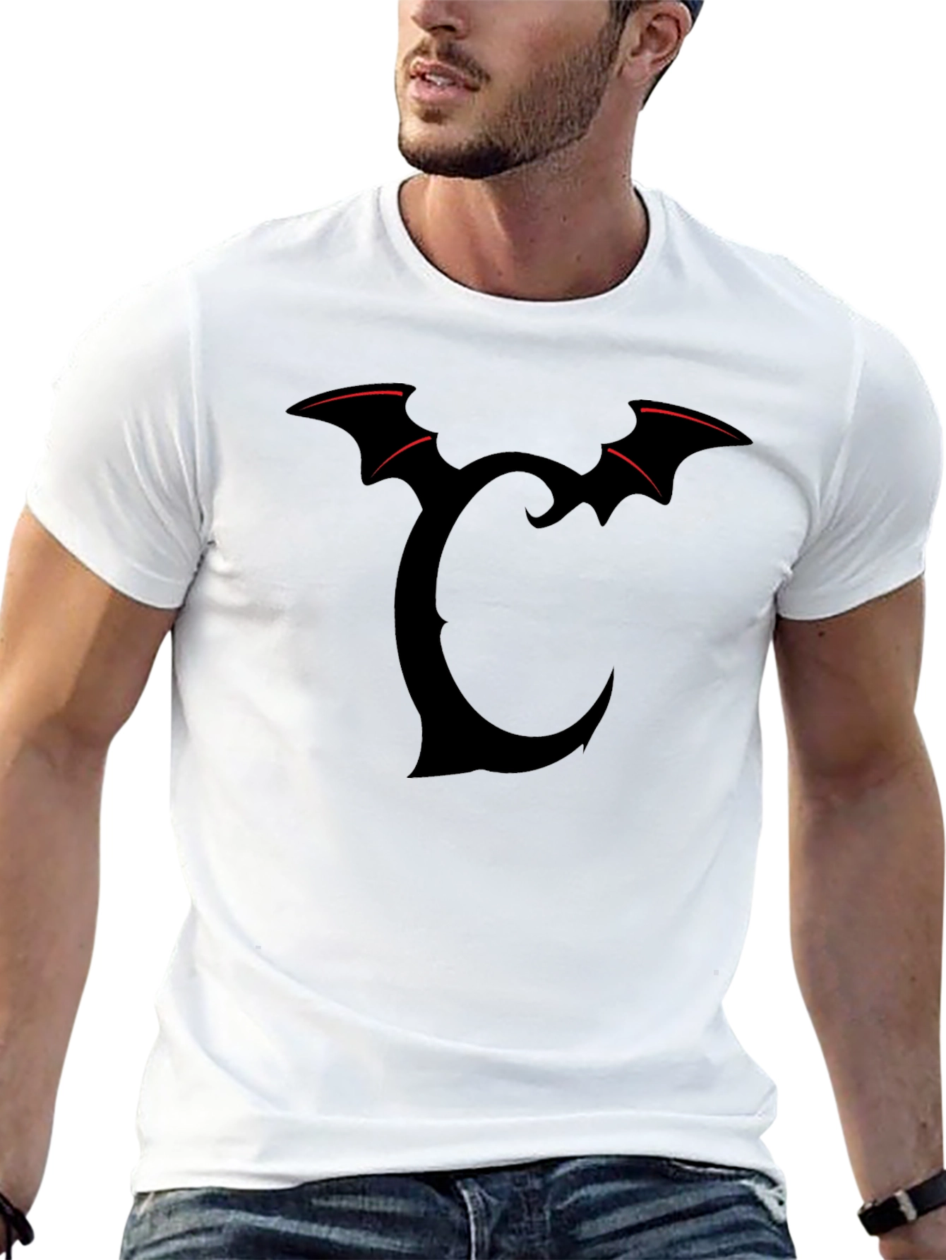 Bat Wing Initial T-Shirt - Dark Gothic Style