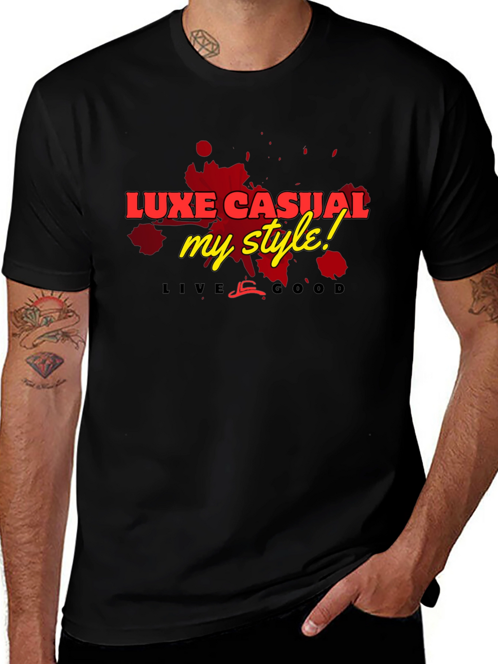 Luxe Casual Graphic Tee - Stylish Mens Black T-Shirt