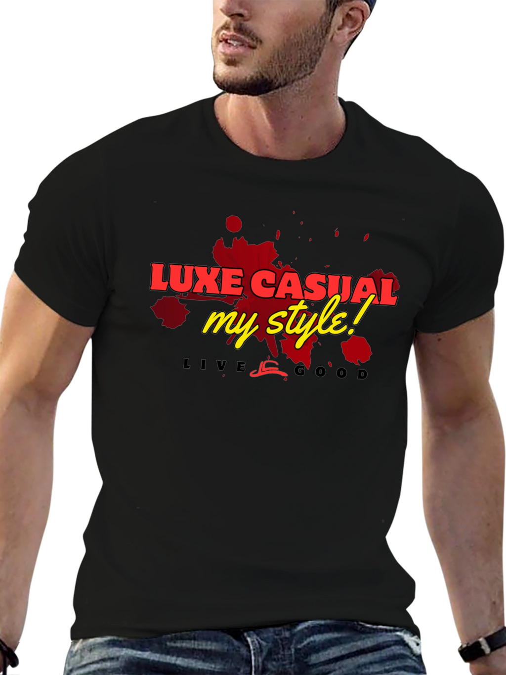 Luxe Casual Graphic Tee - Stylish Mens Black T-Shirt