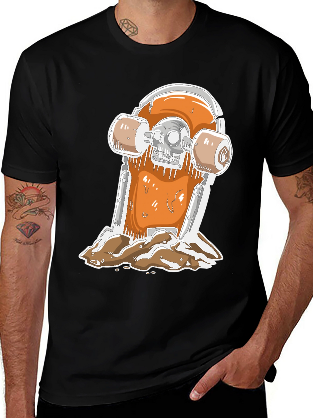 Skateboarding Skull T-Shirt - Black