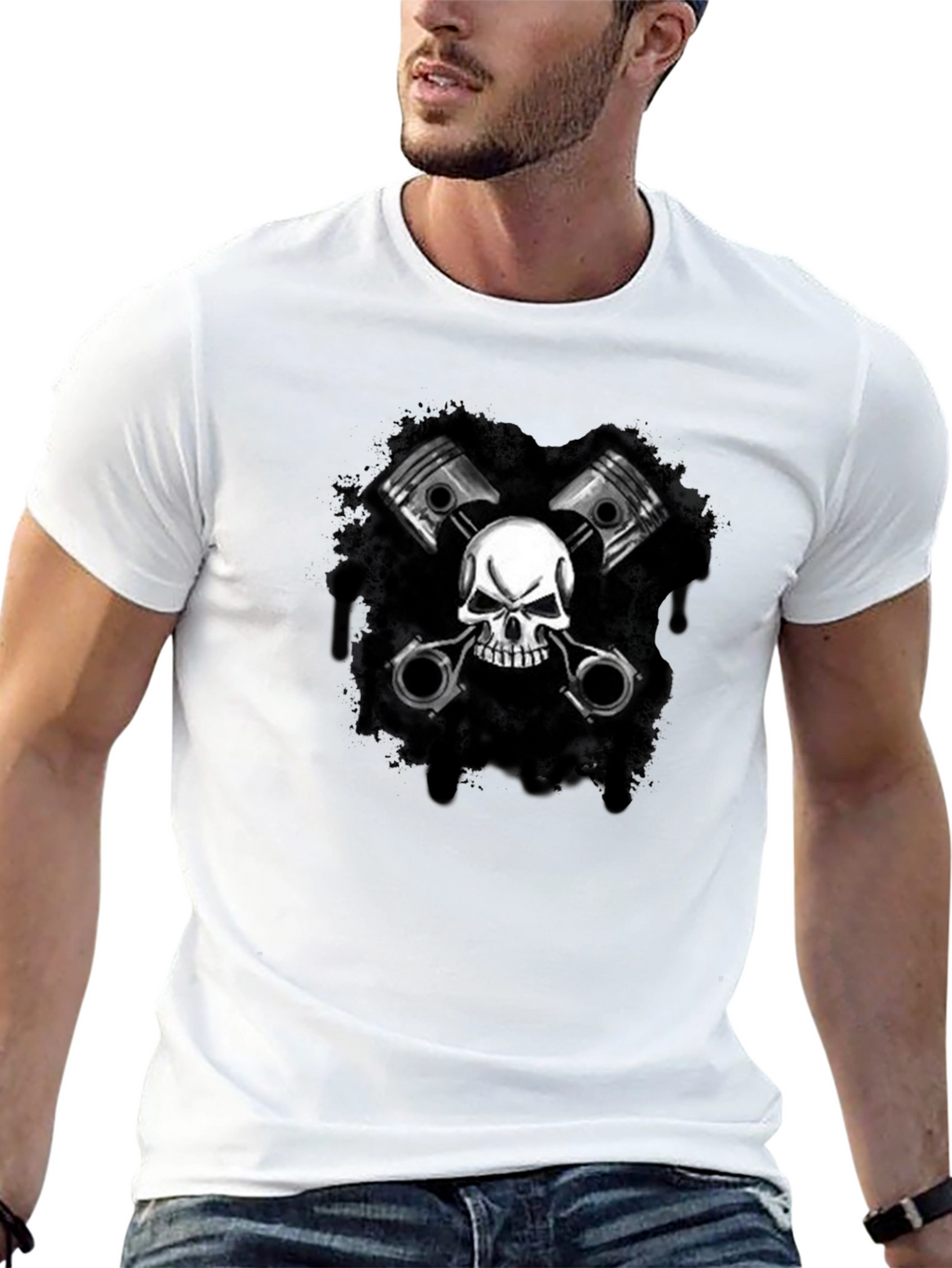 Skull & Pistons Graphic Black T-Shirt