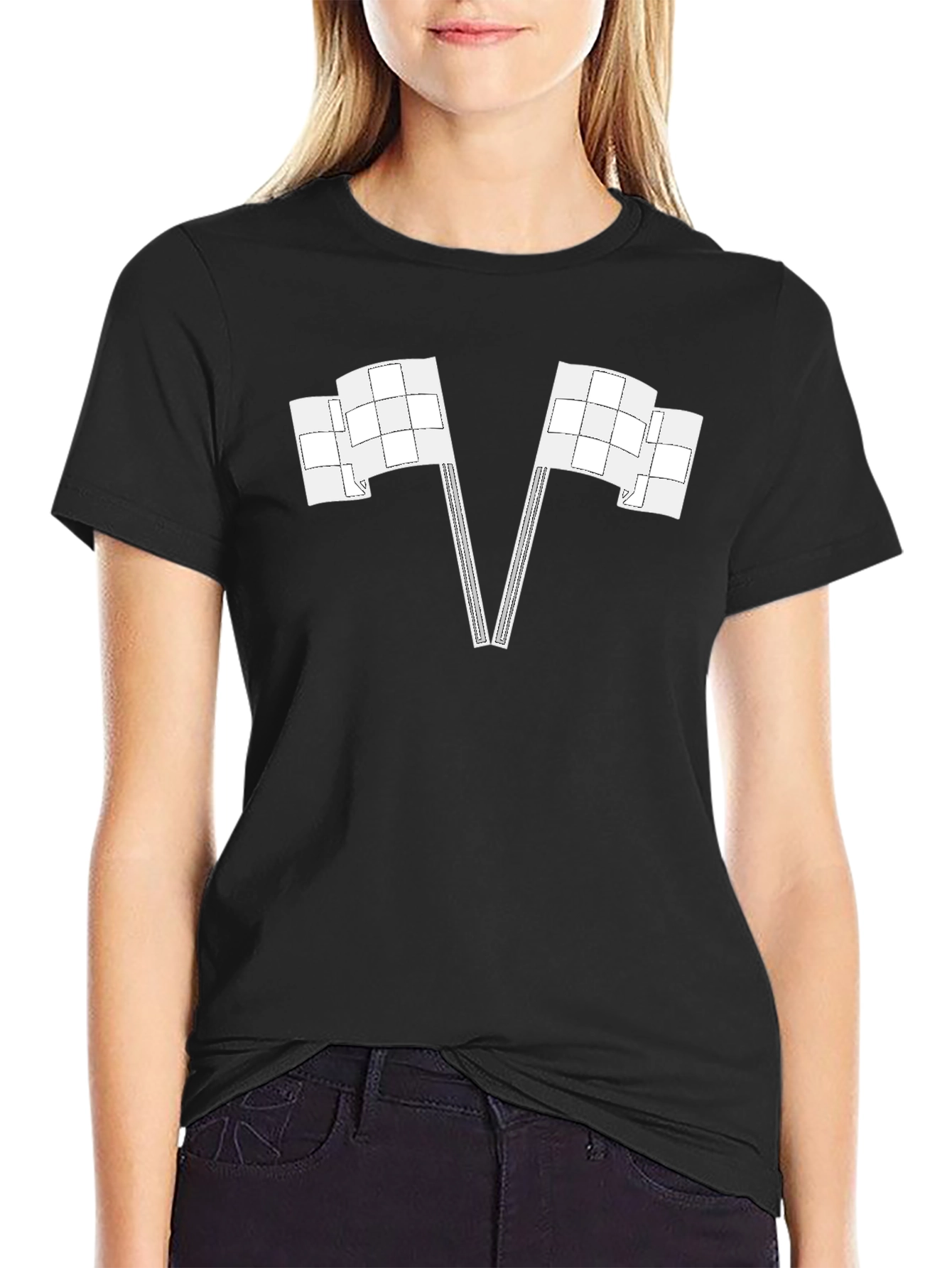 Racing Flags Graphic Tee - Black Cotton Casual Shirt