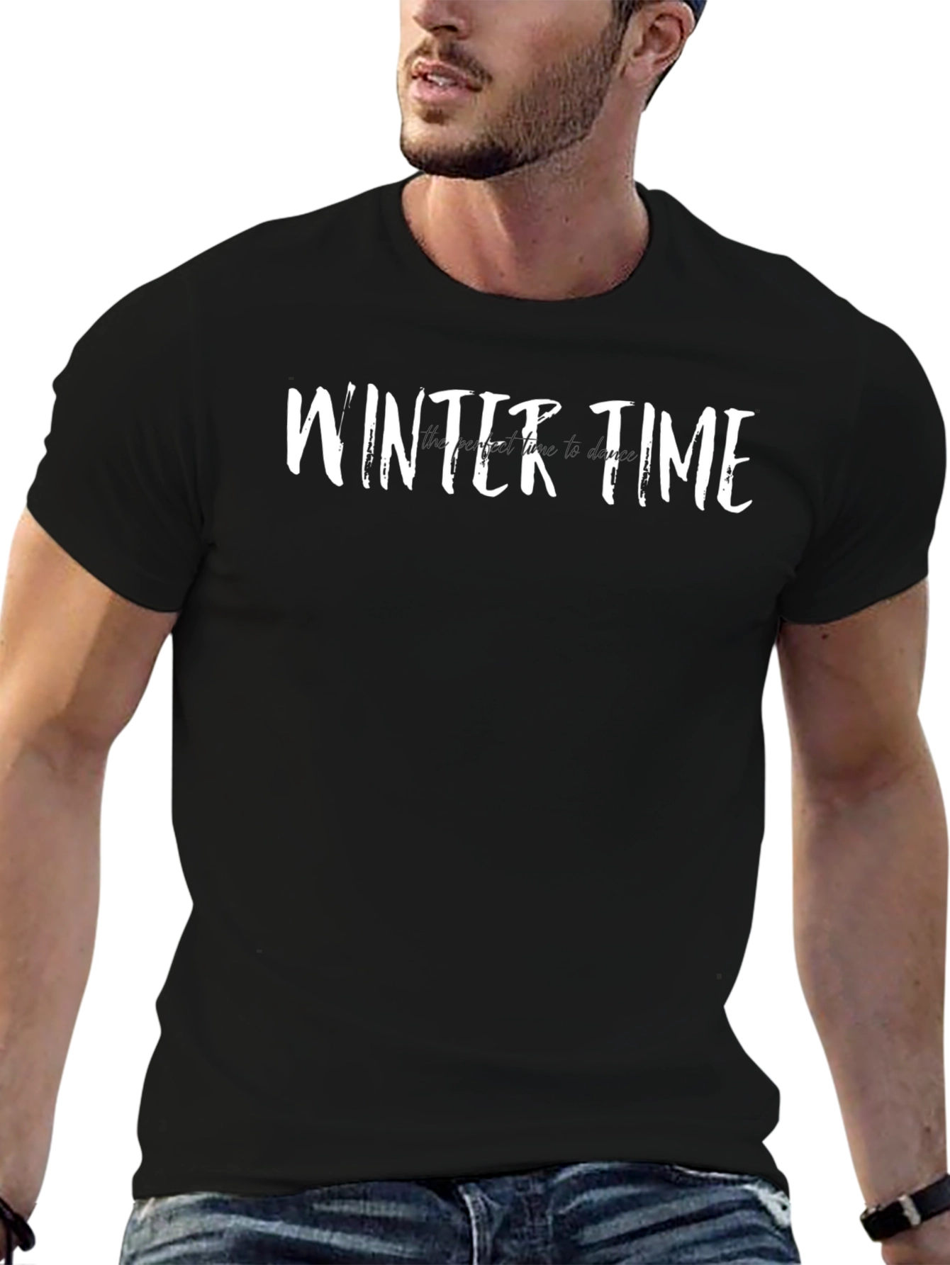 Winter Time Graphic Tee - Black Short Sleeve Crew Neck