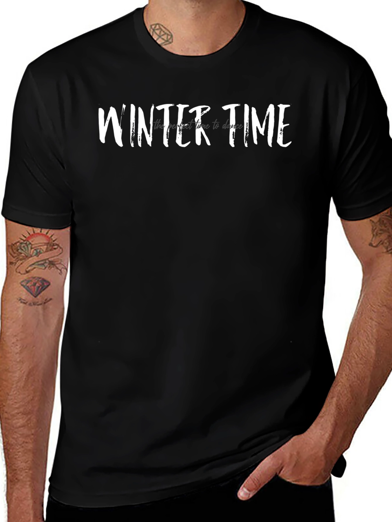 Winter Time Graphic Tee - Black Short Sleeve Crew Neck
