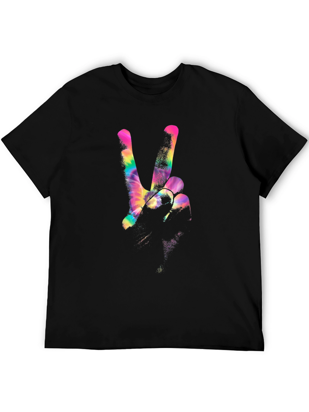 Peace Sign Tie-Dye Graphic Black T-Shirt