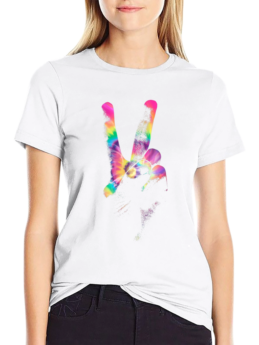 Peace Sign Tie-Dye Graphic Black T-Shirt