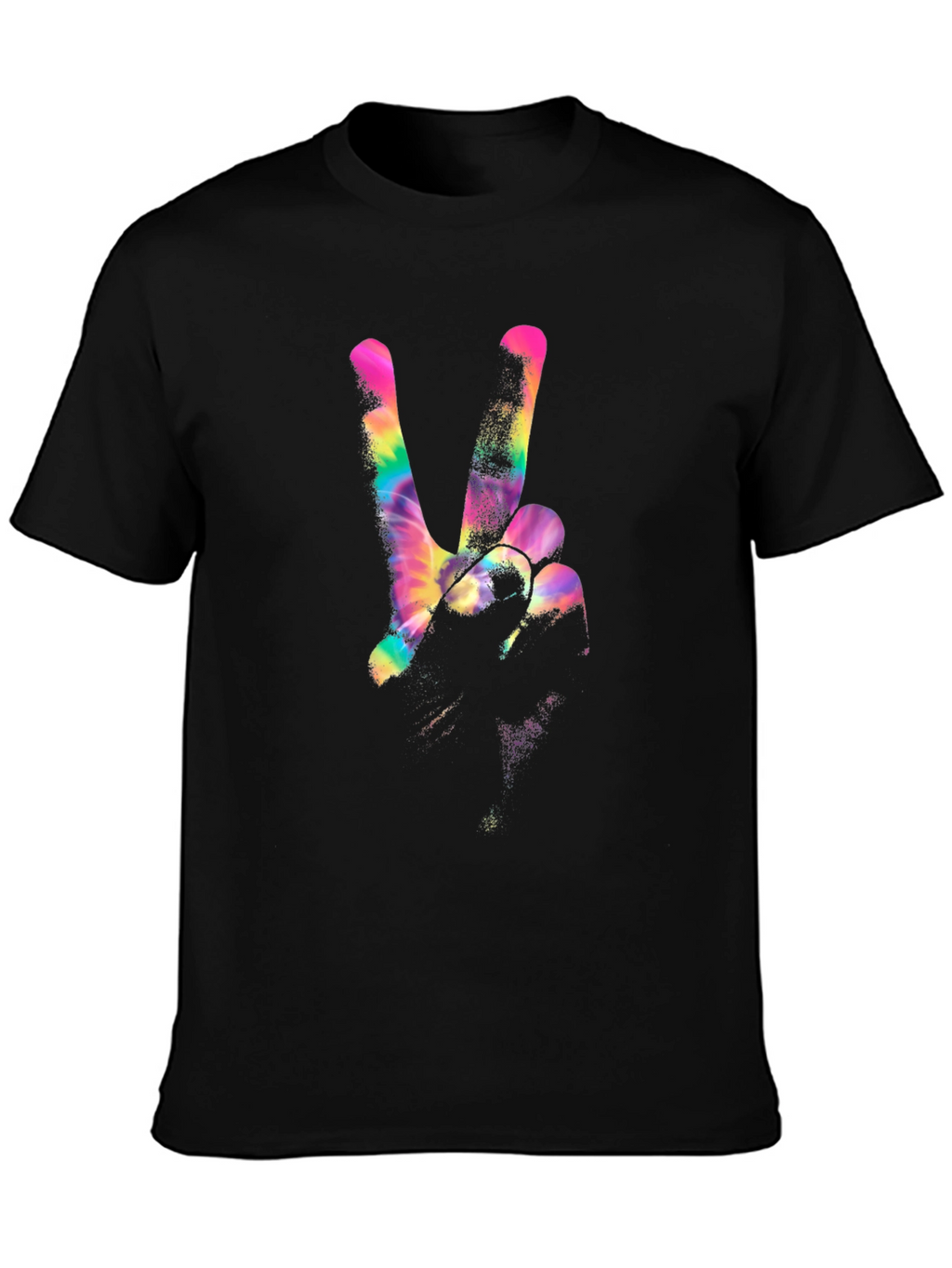 Peace Sign Tie-Dye Graphic Black T-Shirt