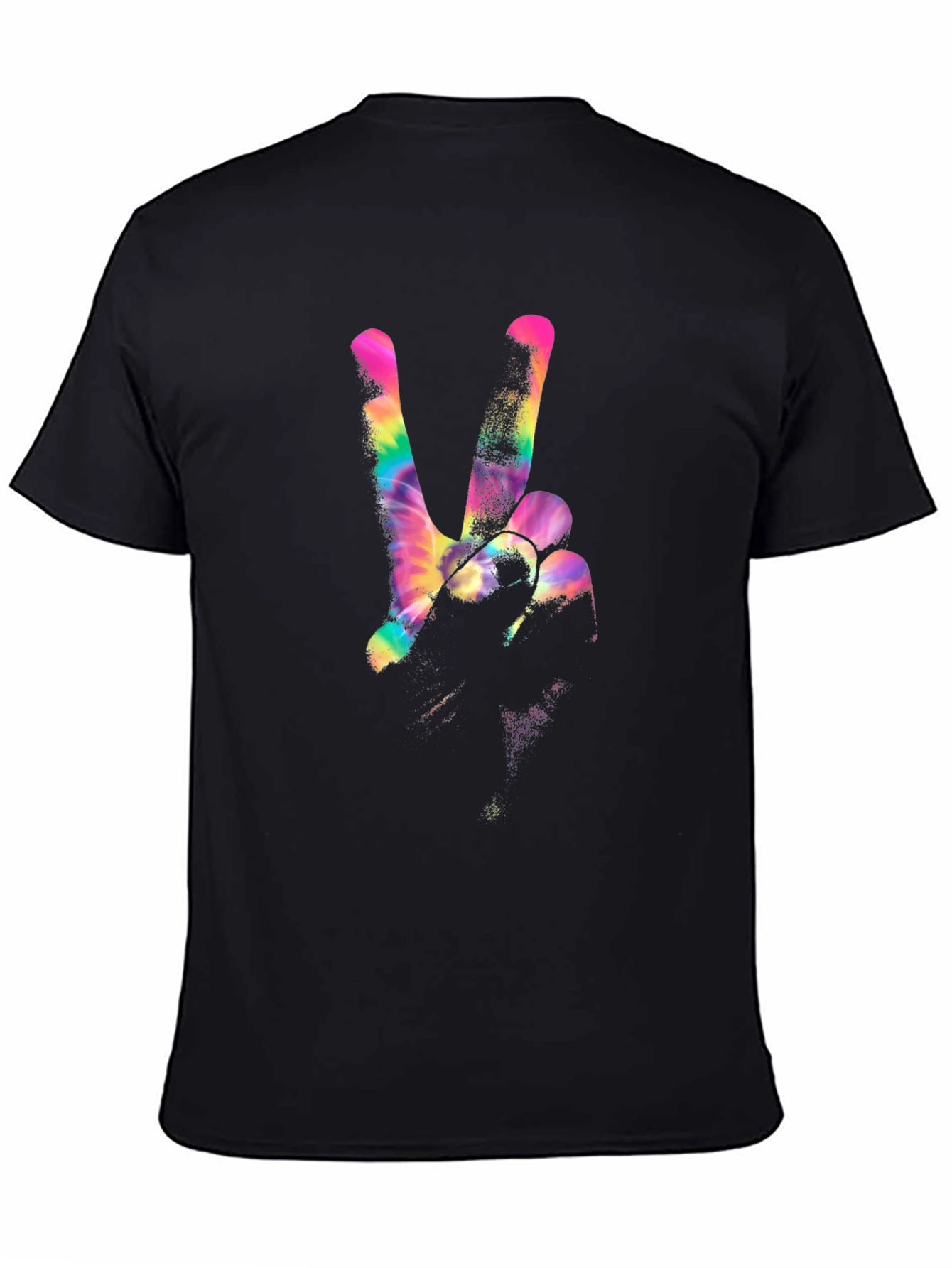 Peace Sign Tie-Dye Graphic Black T-Shirt