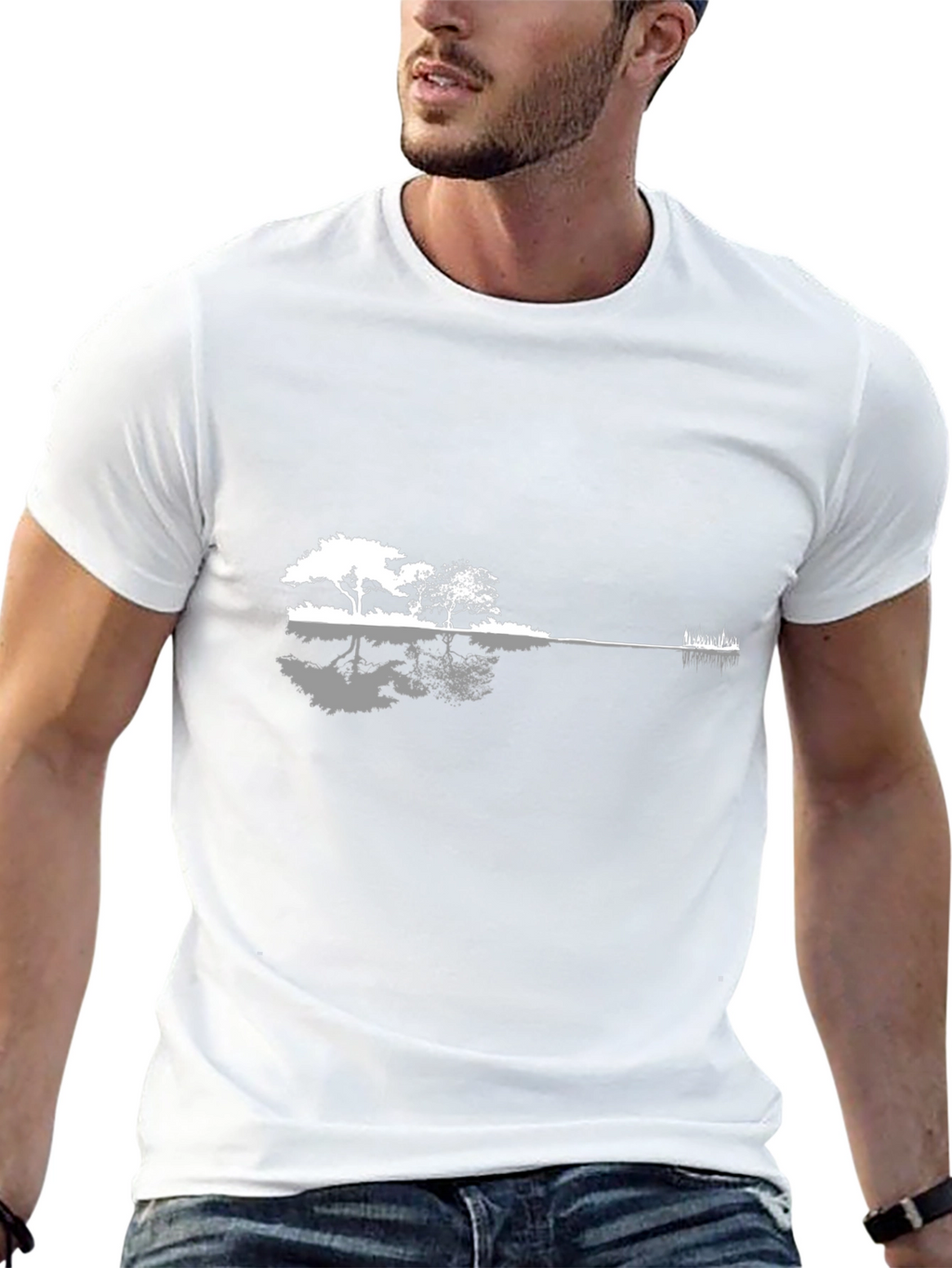 Guitar Landscape Graphic T-Shirt - Black Cotton Blend