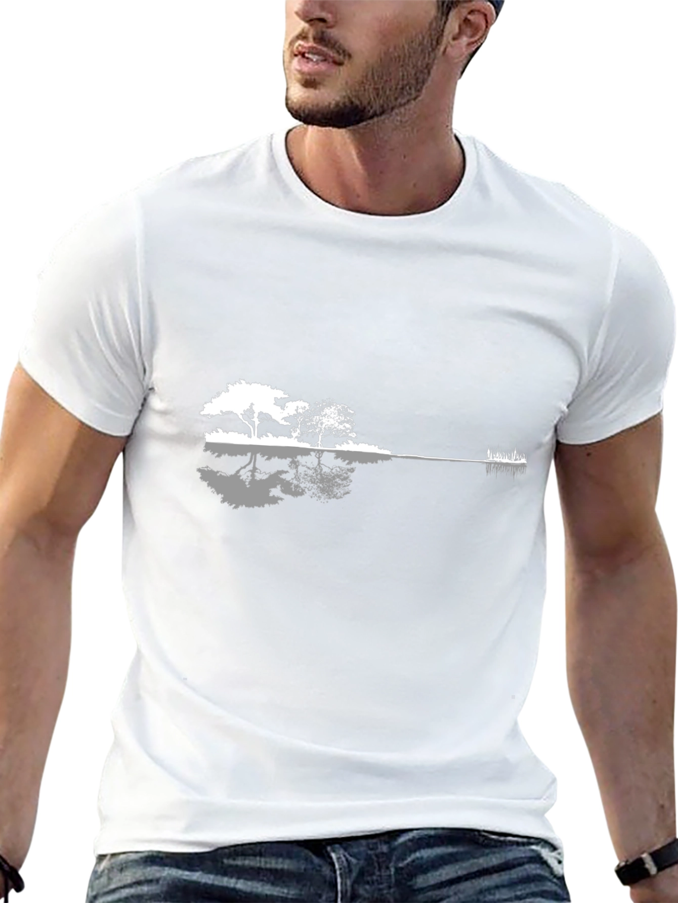 Guitar Landscape Graphic T-Shirt - Black Cotton Blend