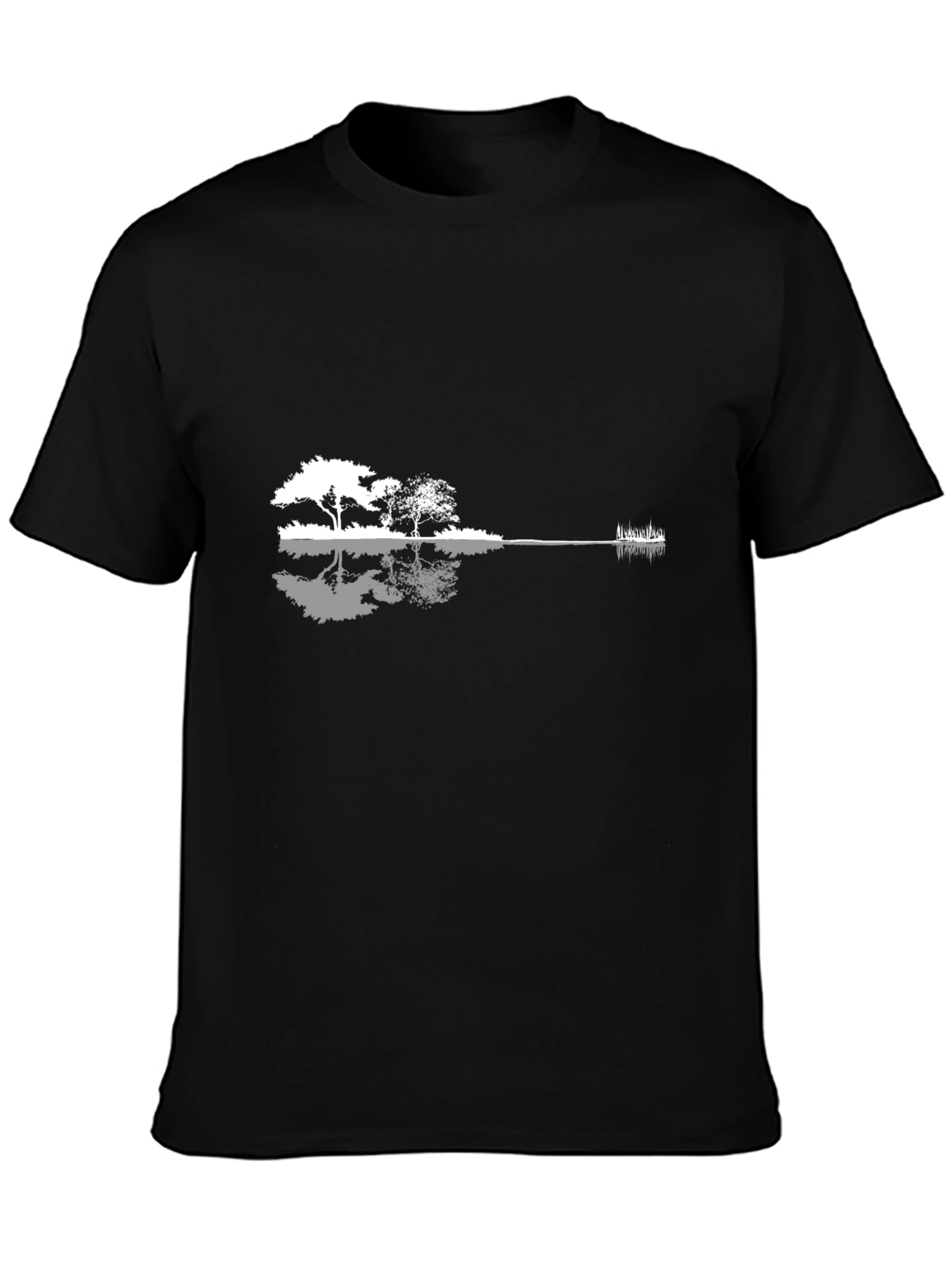 Guitar Landscape Graphic T-Shirt - Black Cotton Blend